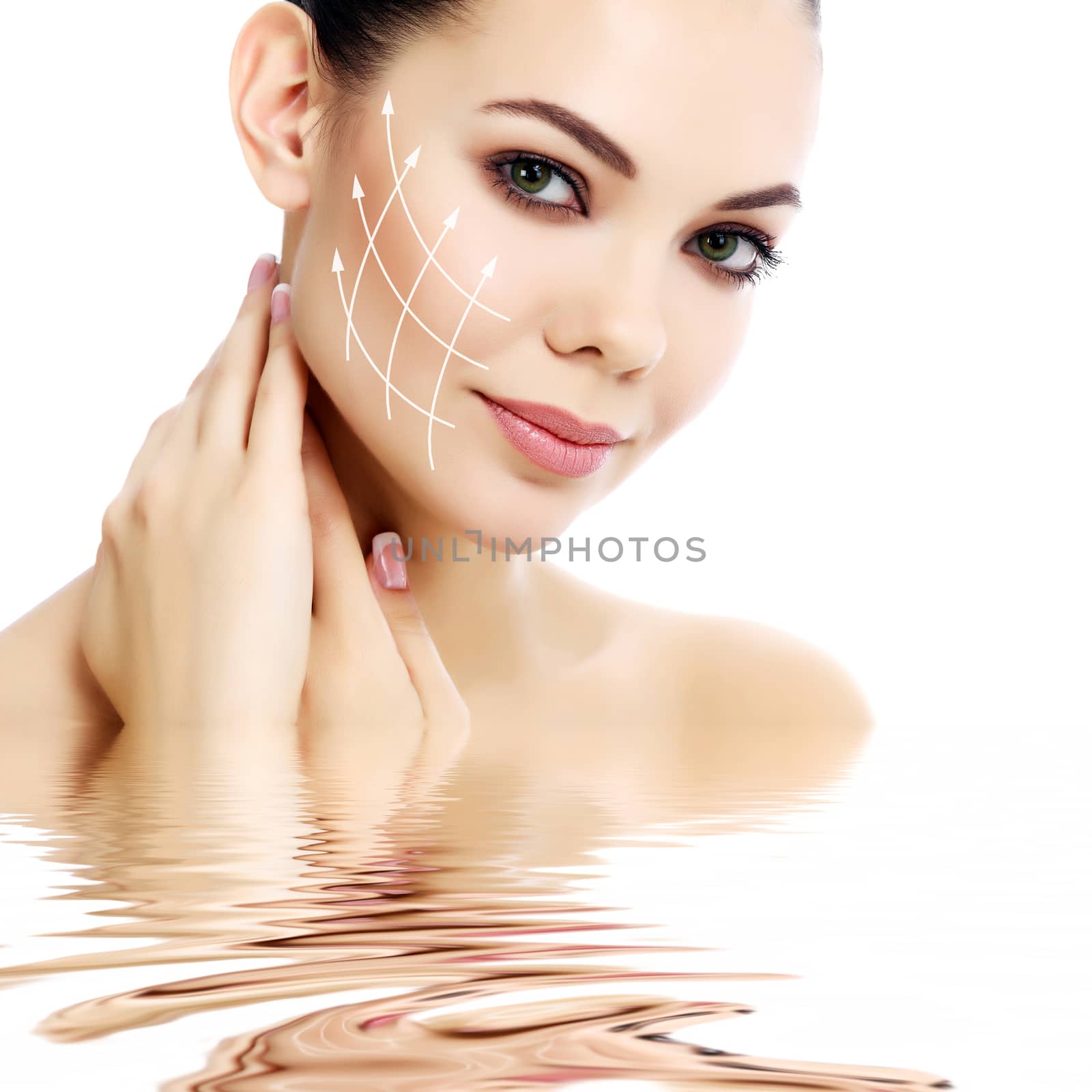 Pretty female against a white background, isolated, copyspace