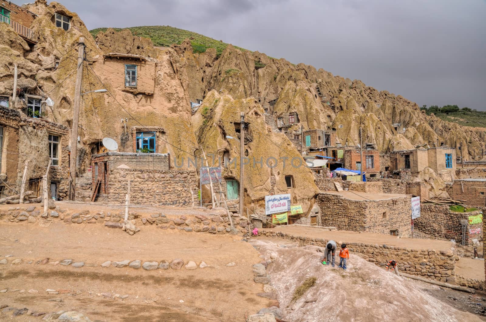 Scenic view of cone shaped dwellings in Kandovan village in Iran
