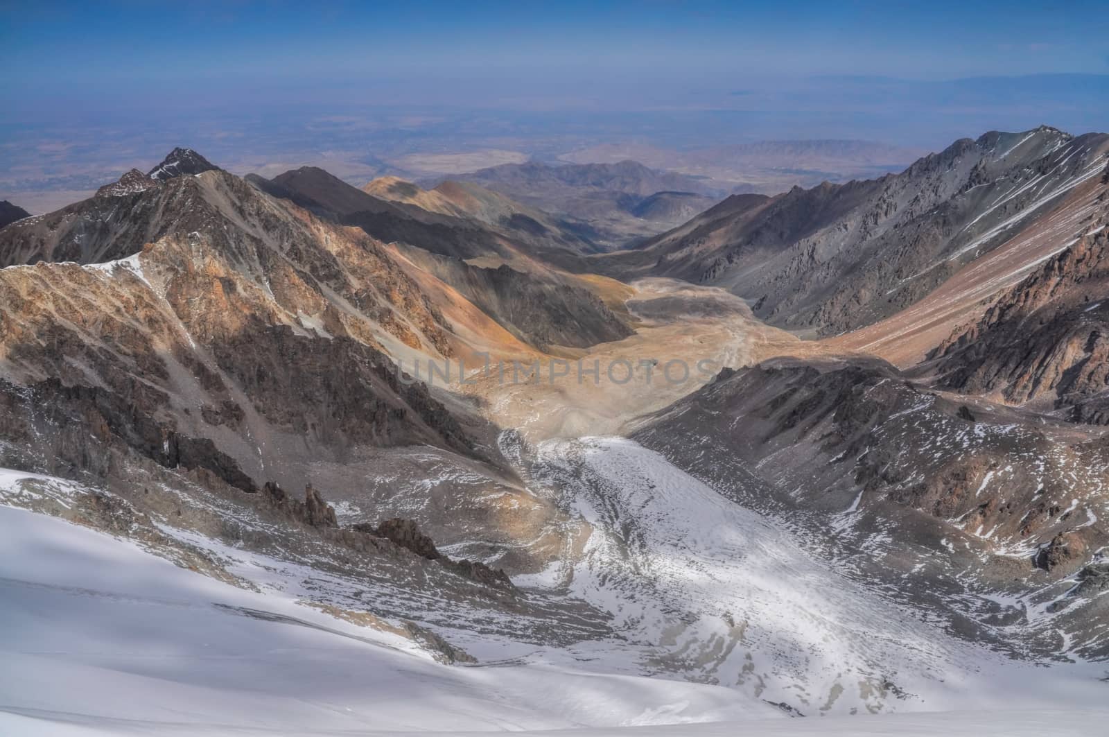 Scenic view of glacier in Ala Archa national park in Tian Shan mountain range in Kyrgyzstan