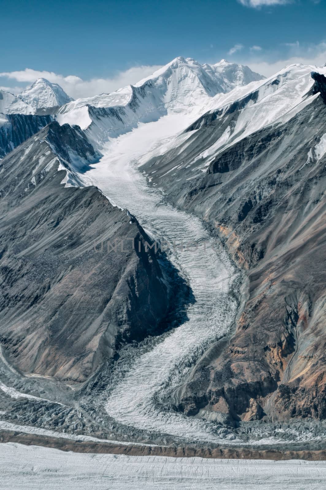 Scenic glacier in Pamir mountains in Tajikistan