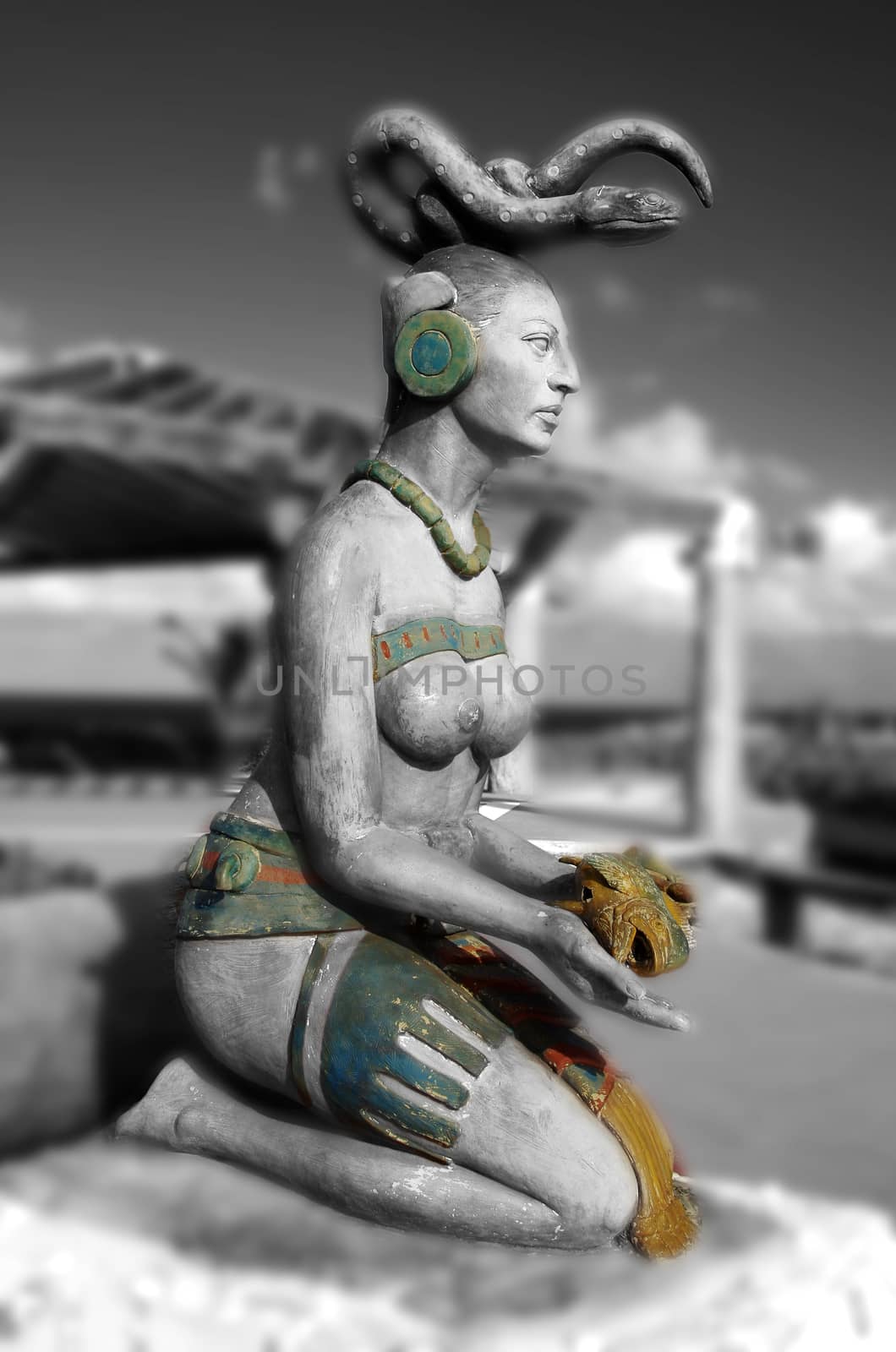 Ixchel statue on the Island of Women by zfirefly7