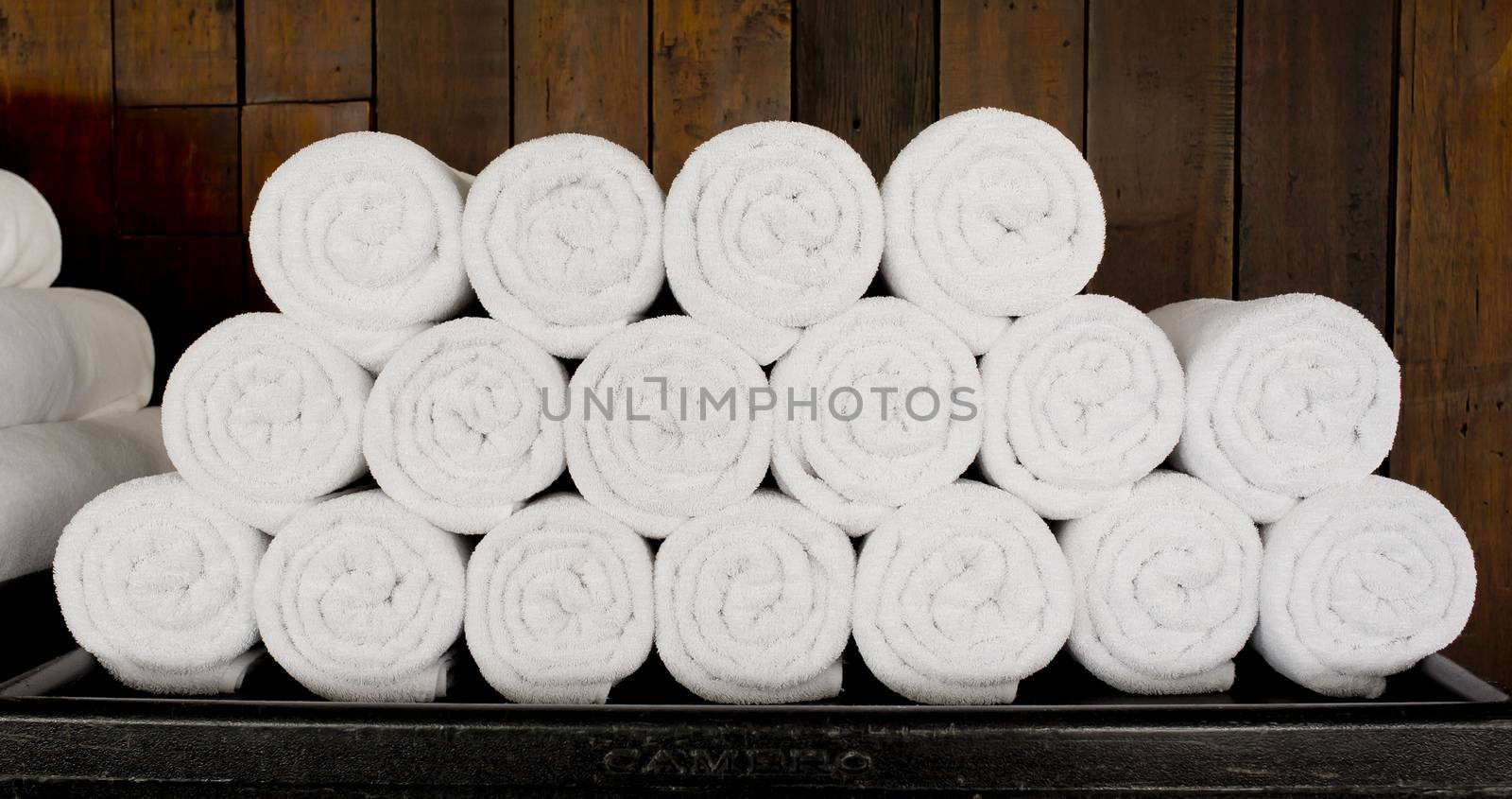 White spa towels pile ready to use.