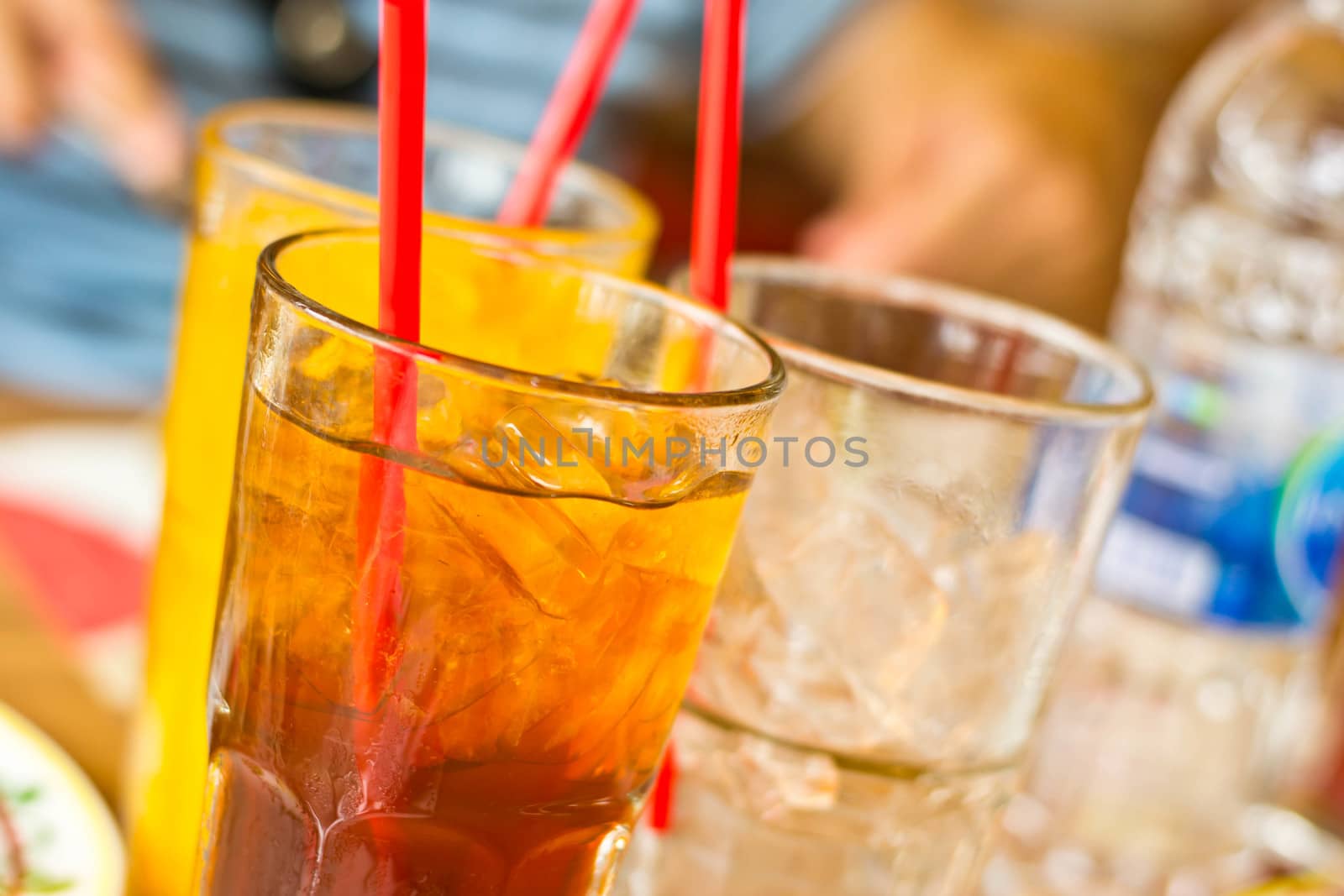 Lemon tea with ice in a glass