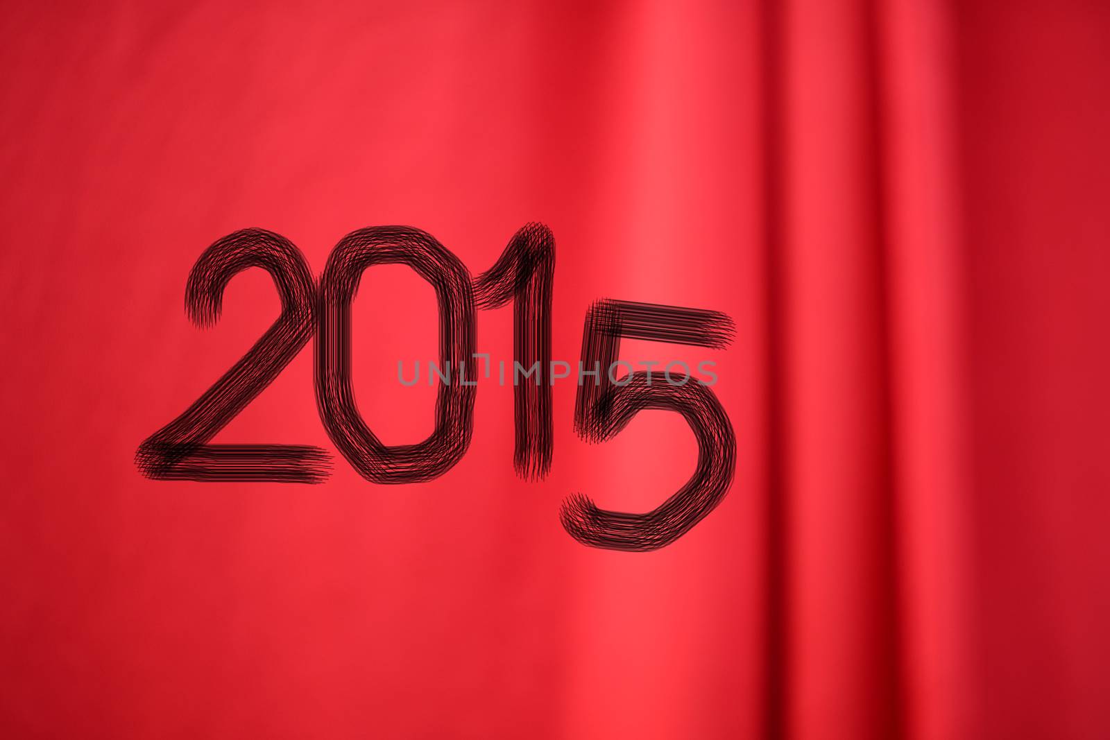 Chinese Calligraphy 2015 Year of the Goat 2015 on red silk fabric background