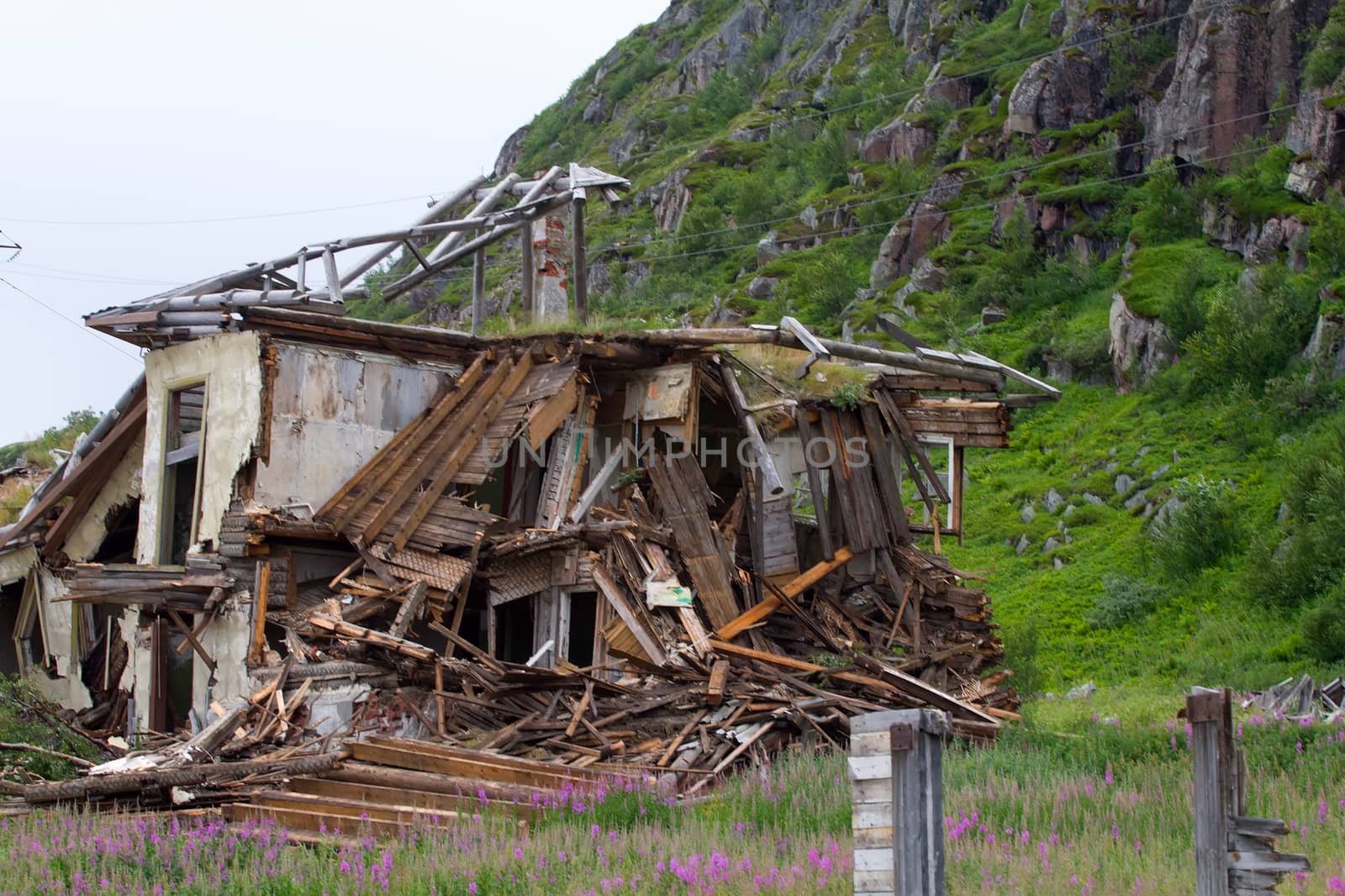 collapsed abandoned house within the Arctic circle