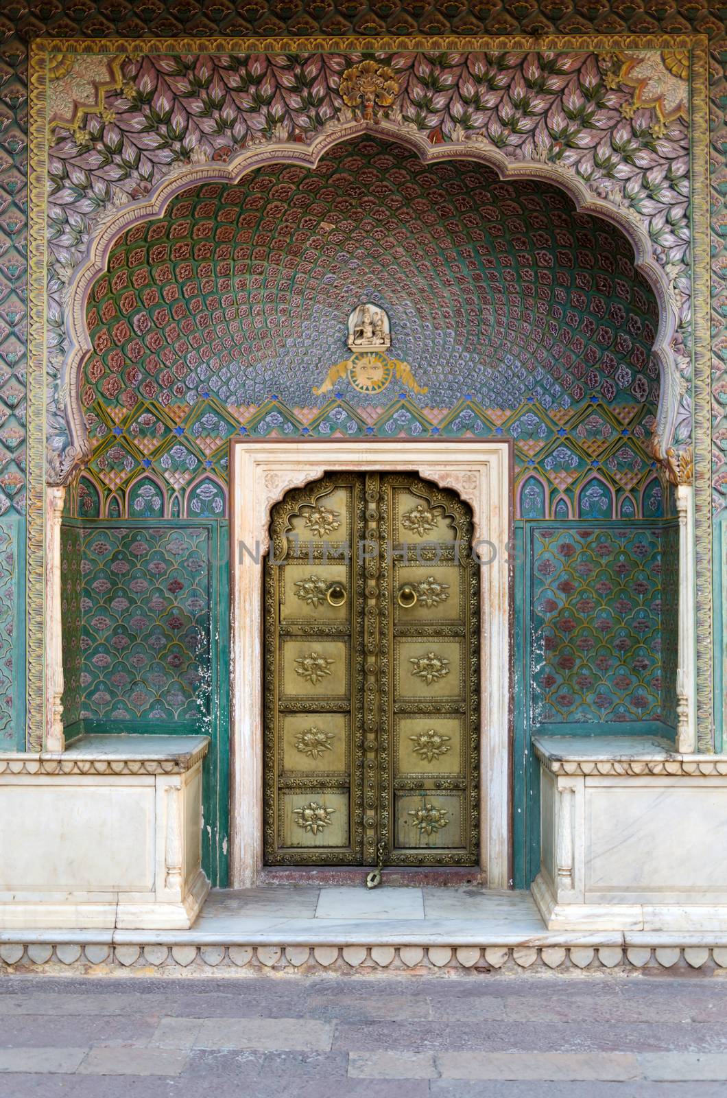 Rose Gate at the Chandra Mahal, Jaipur City Palace, Jaipur, Rajasthan, India.