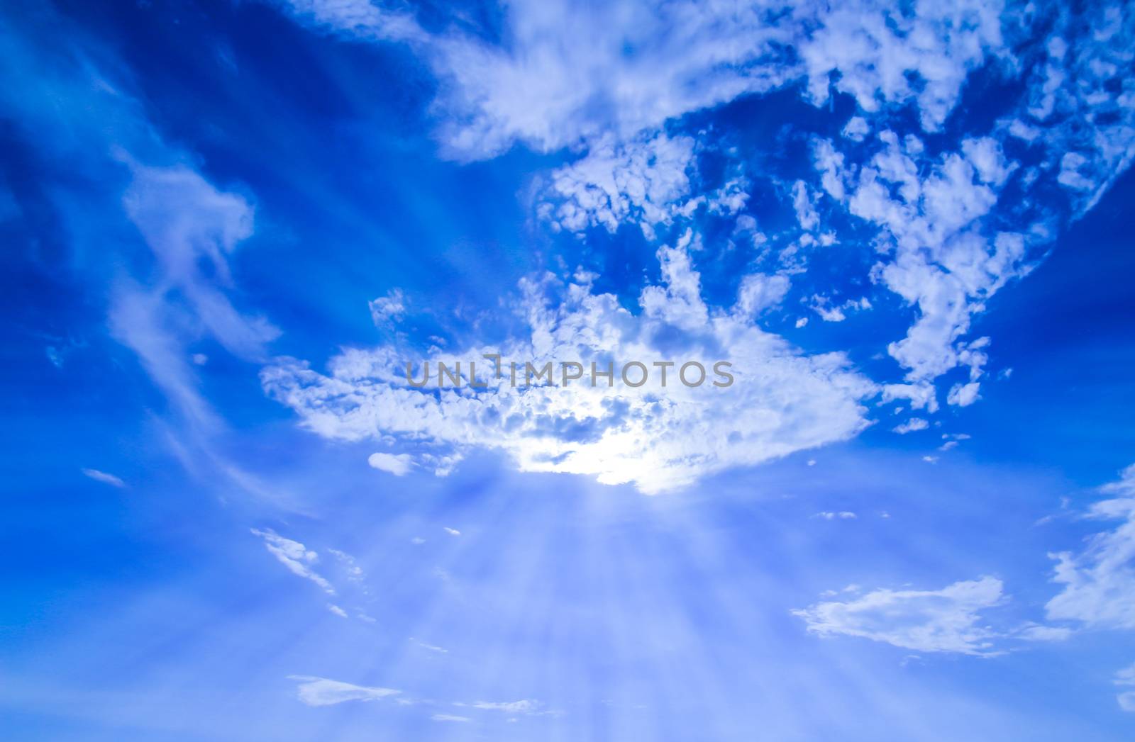 Blue Sky with sunlight rays over Pattaya City, Thailand 