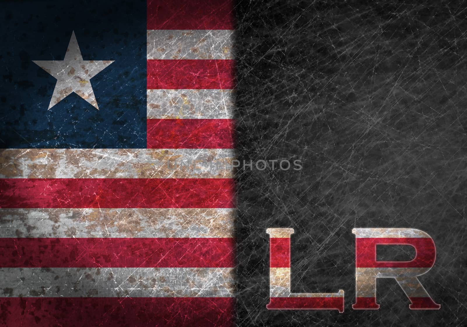 Old rusty metal sign with a flag and country abbreviation - Liberia