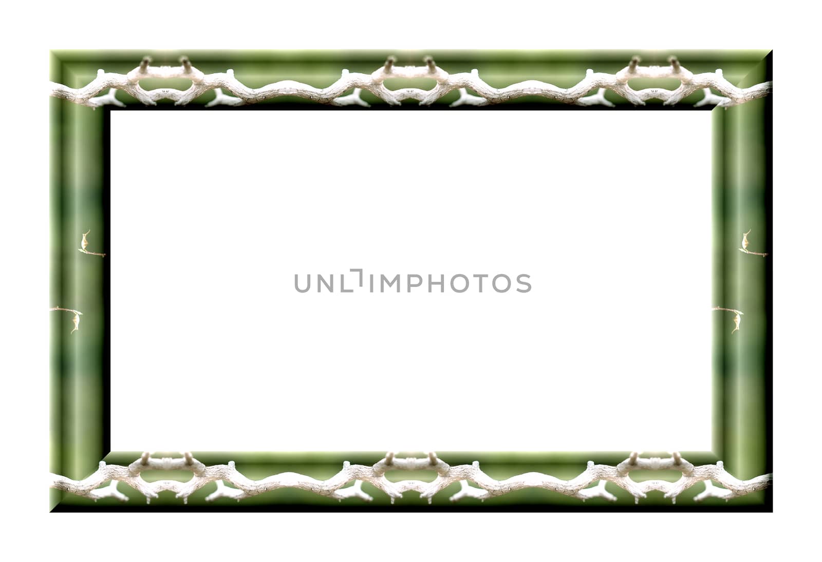 Rectangular frame for pictures with abstract texture of green tones on a white background