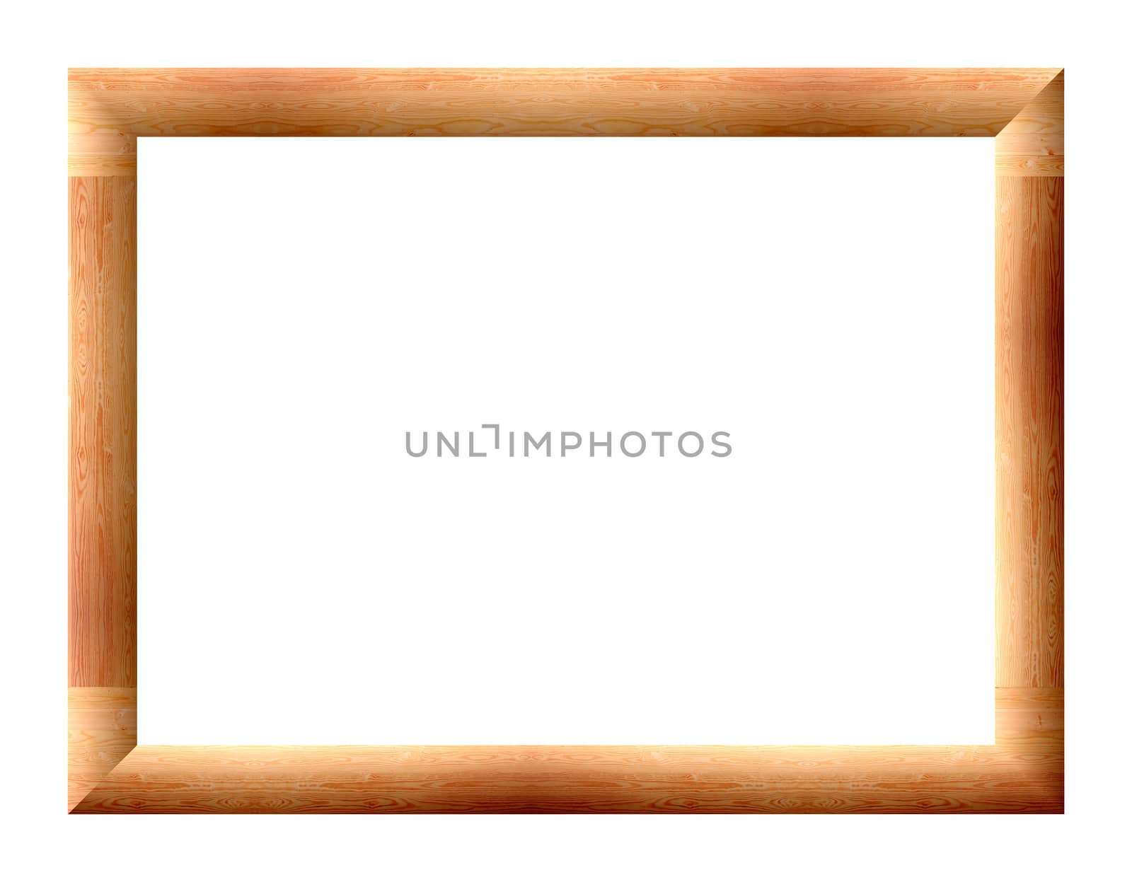 Convex rectangular frame for pictures with wooden texture isolated on white background