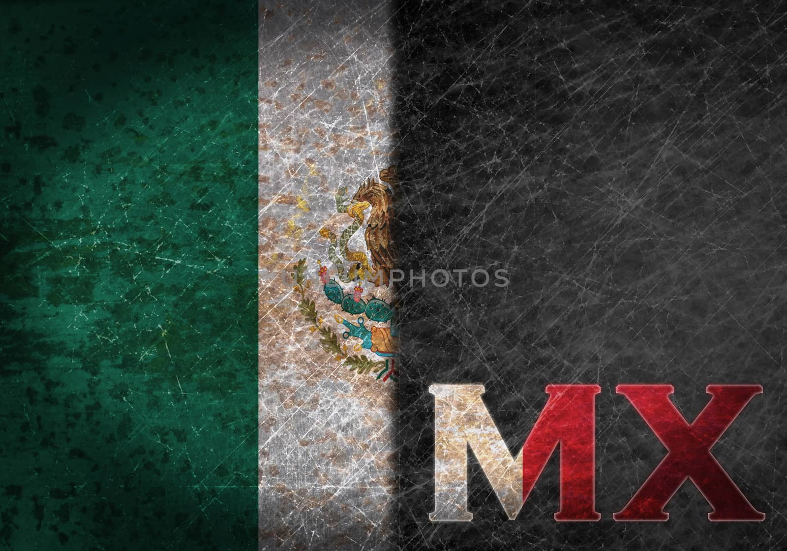 Old rusty metal sign with a flag and country abbreviation - Mexico