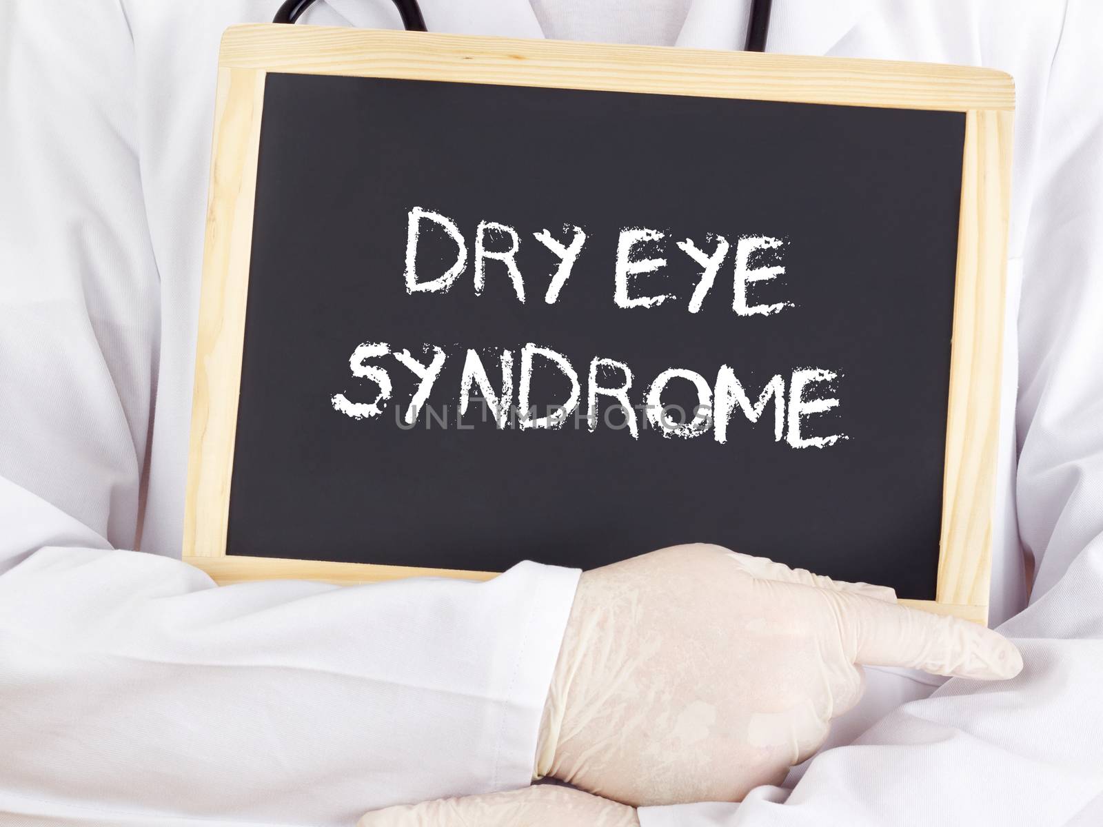 Doctor shows information: dry eye syndrome