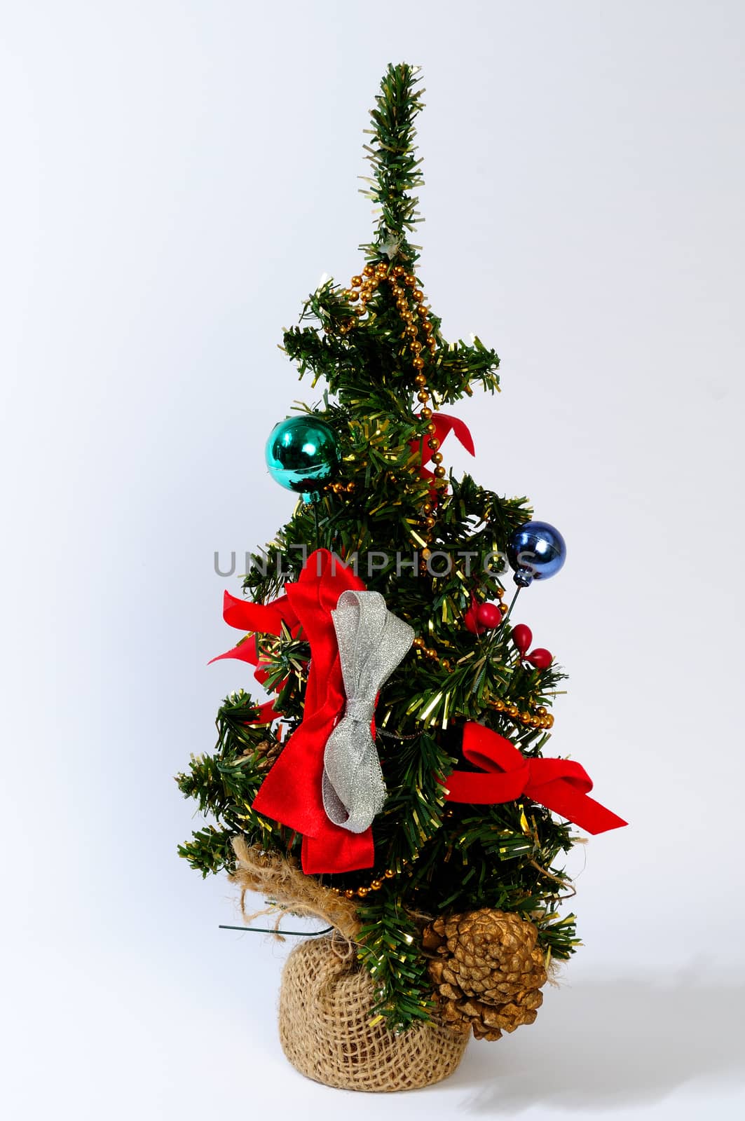 Christmas tree decorations and nativity Christian Catholic isolated on white background.