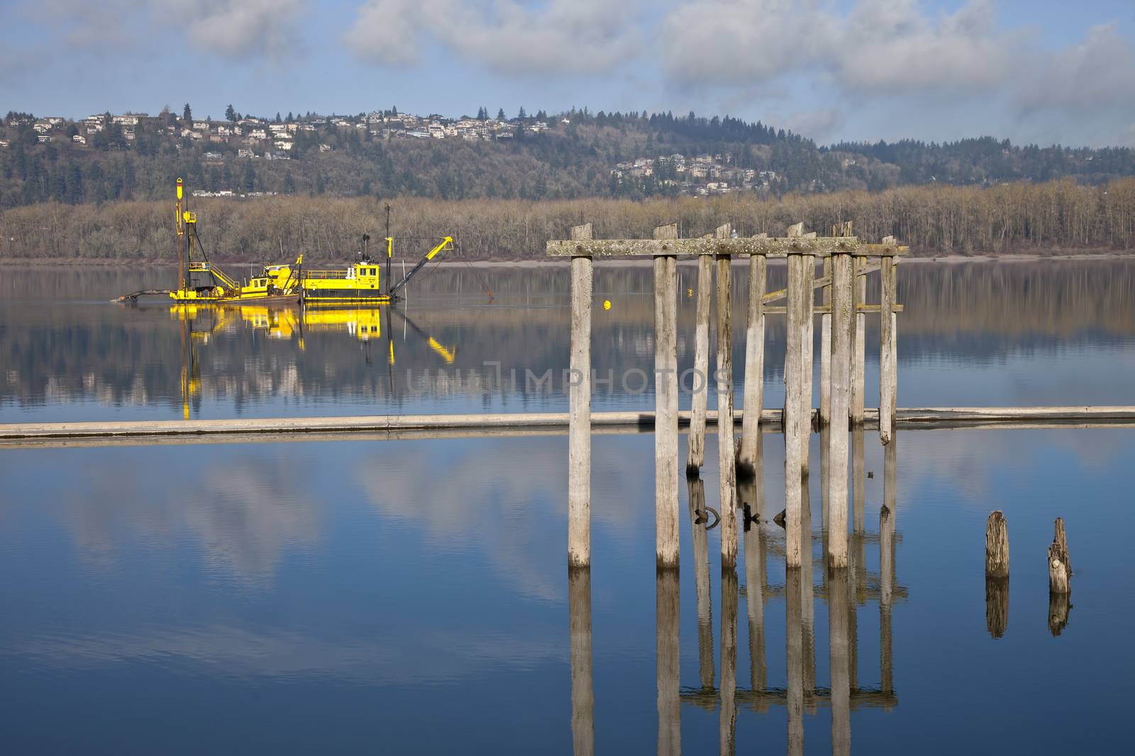 Dredging boats in the Columbia River Oregon.