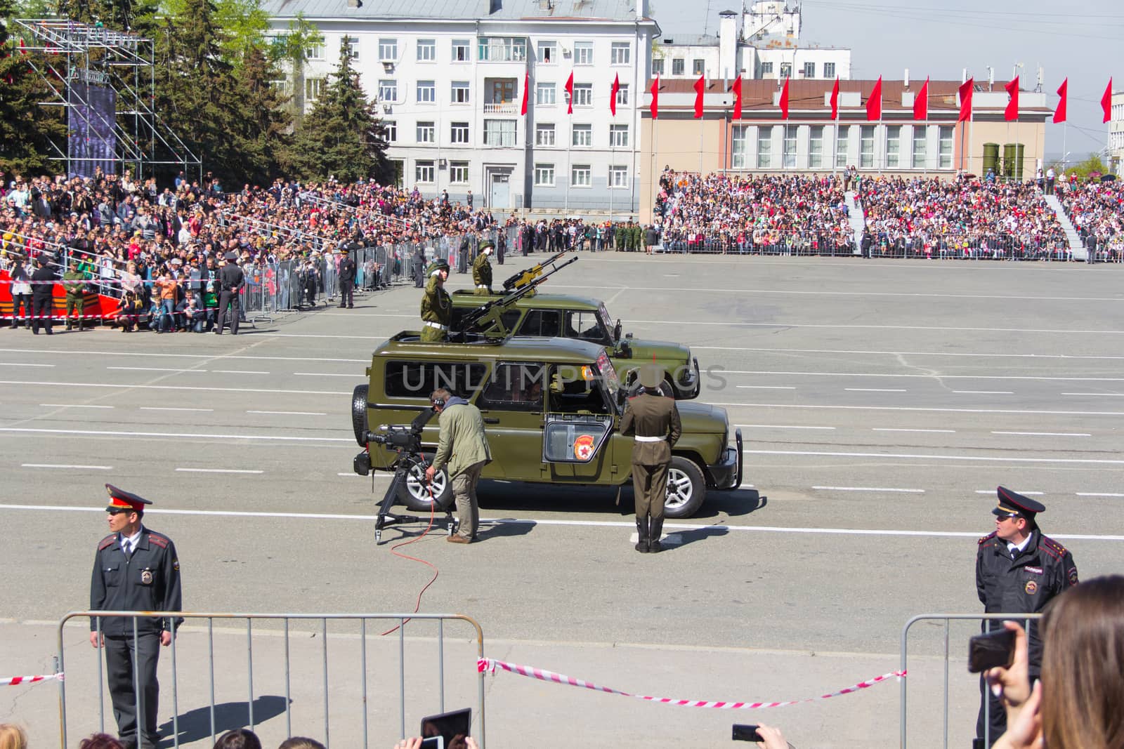 Samara, Russia - May 9: Russian military transport at the parade on annual Victory Day, May, 9, 2014 in Samara, Russia.