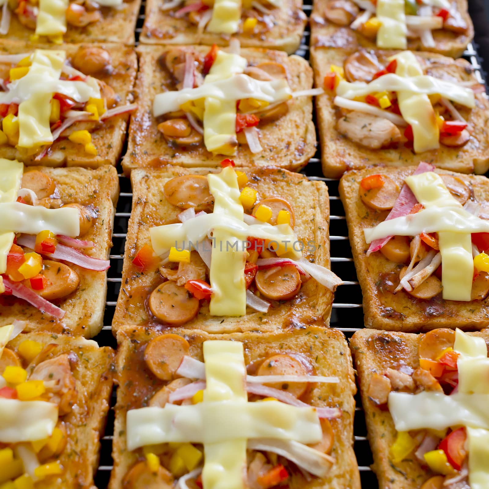 Pizza breads with Cheddar Pheese and Mozzarella cheese Homemade on tray