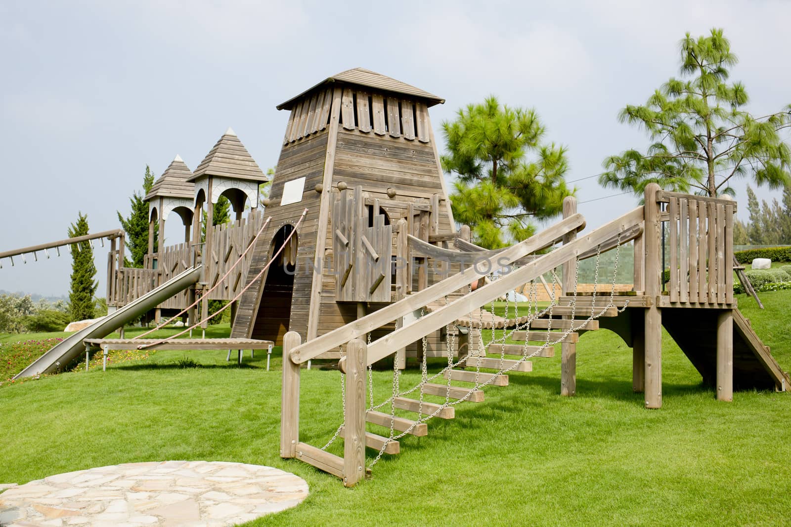 Children's Playground made from wood in park