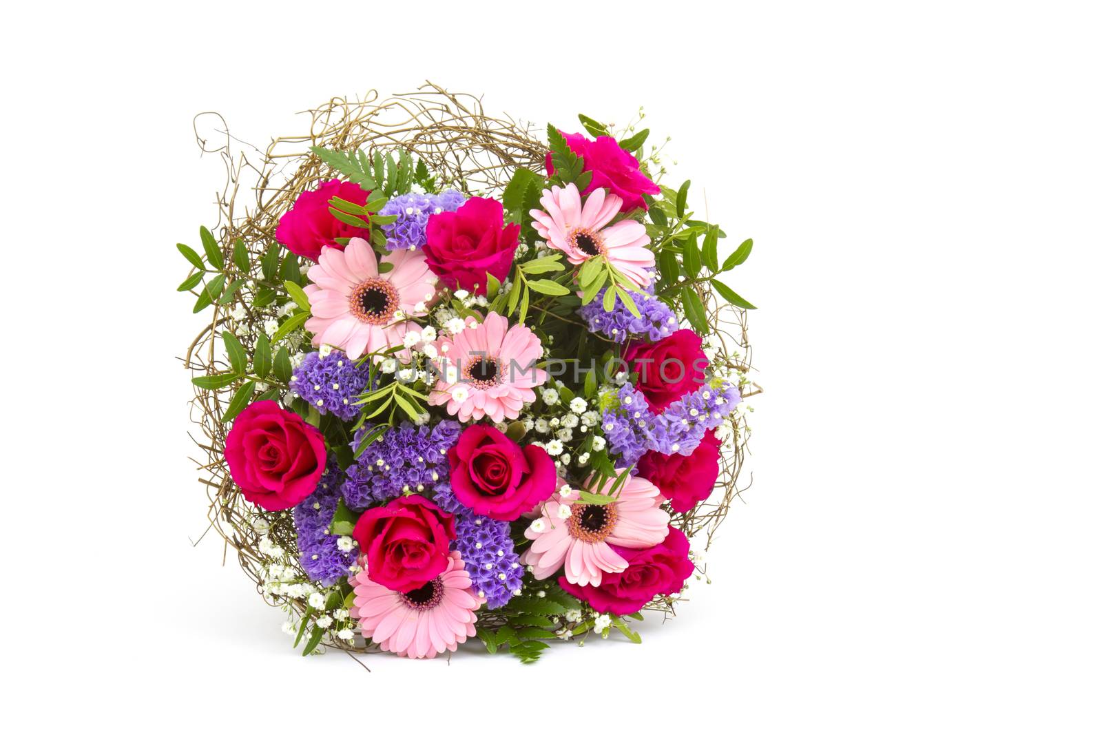 bouquet of colourful flowers on white background