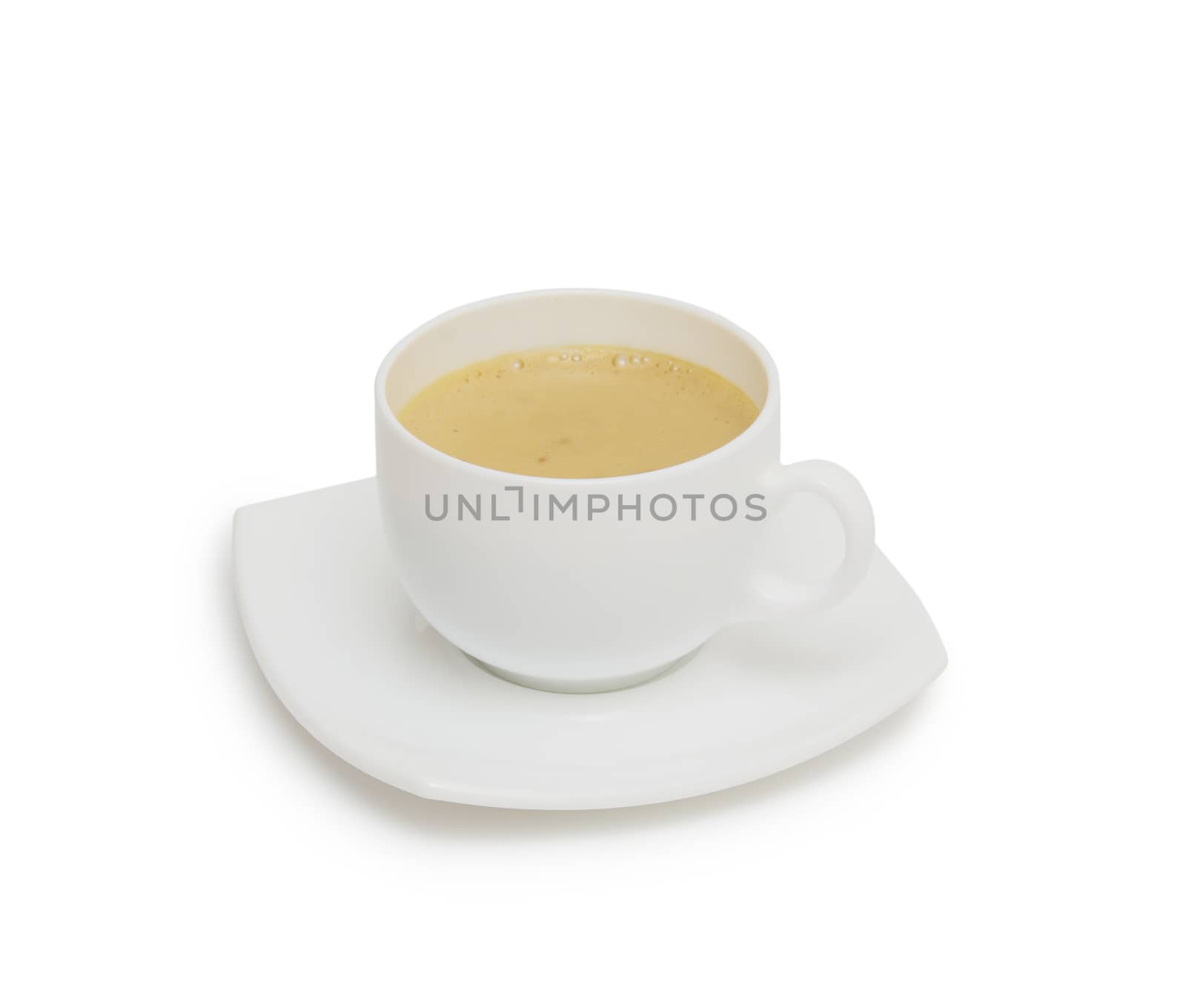 Coffee cup and saucer on a white background.