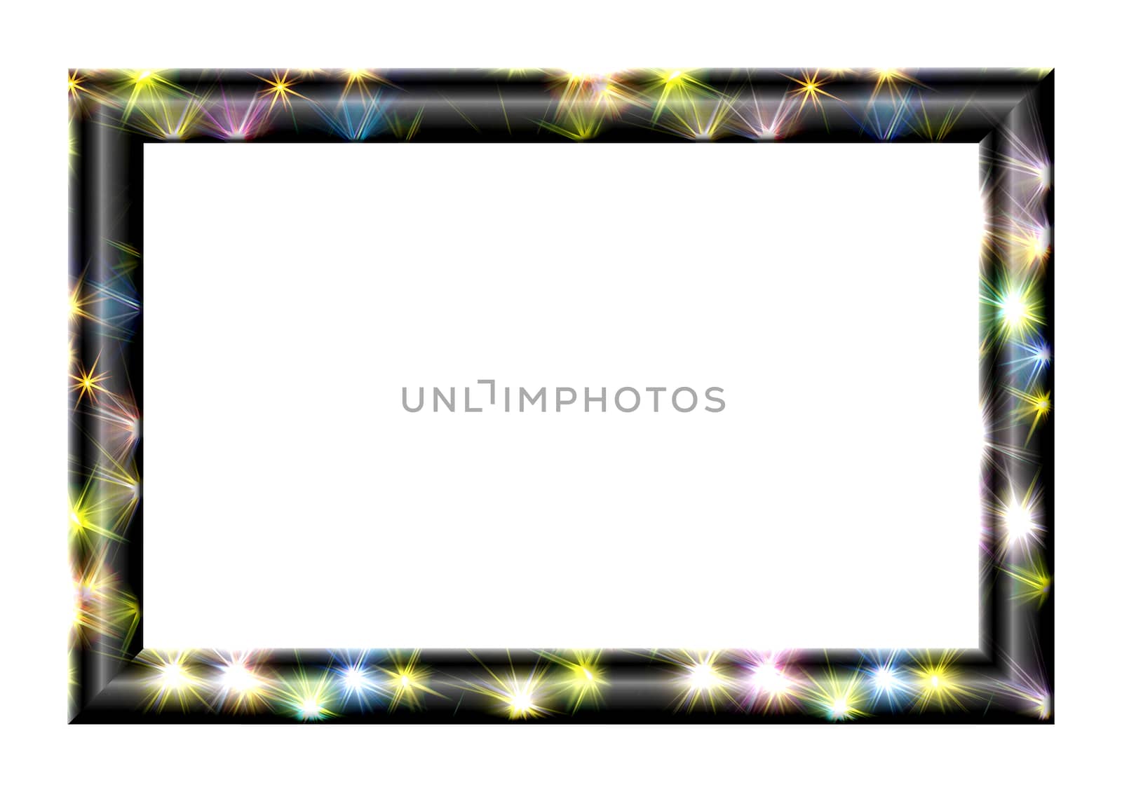 Rectangular frame with abstract texture as siyuschih stars on a black background