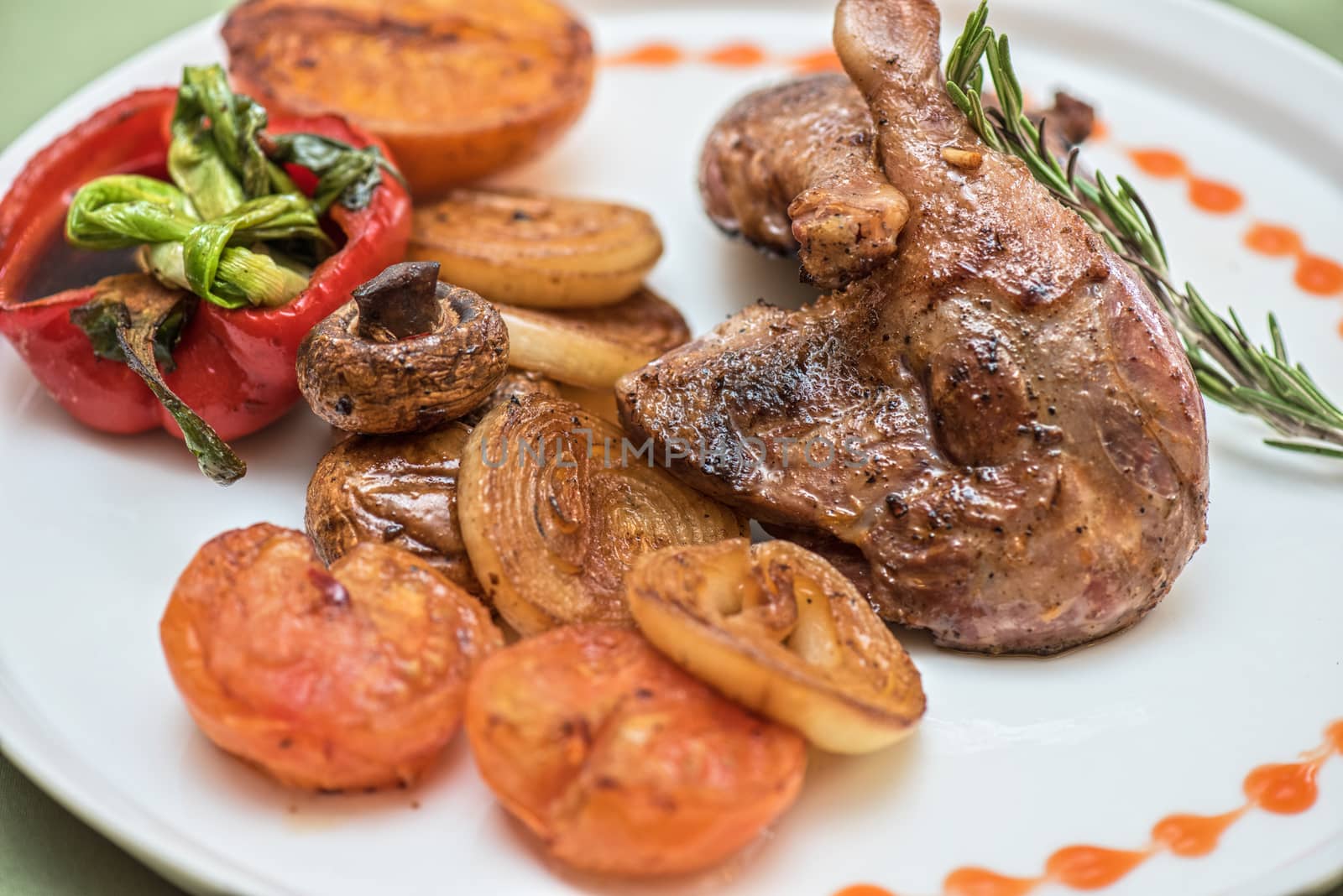grilled duck legs with vegetables