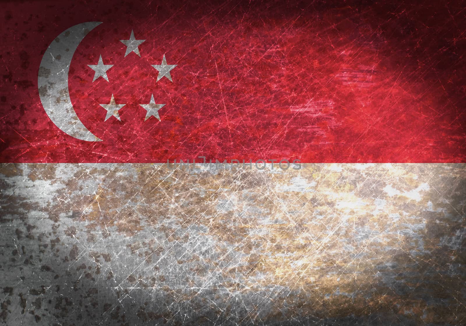 Old rusty metal sign with a flag - Singapore