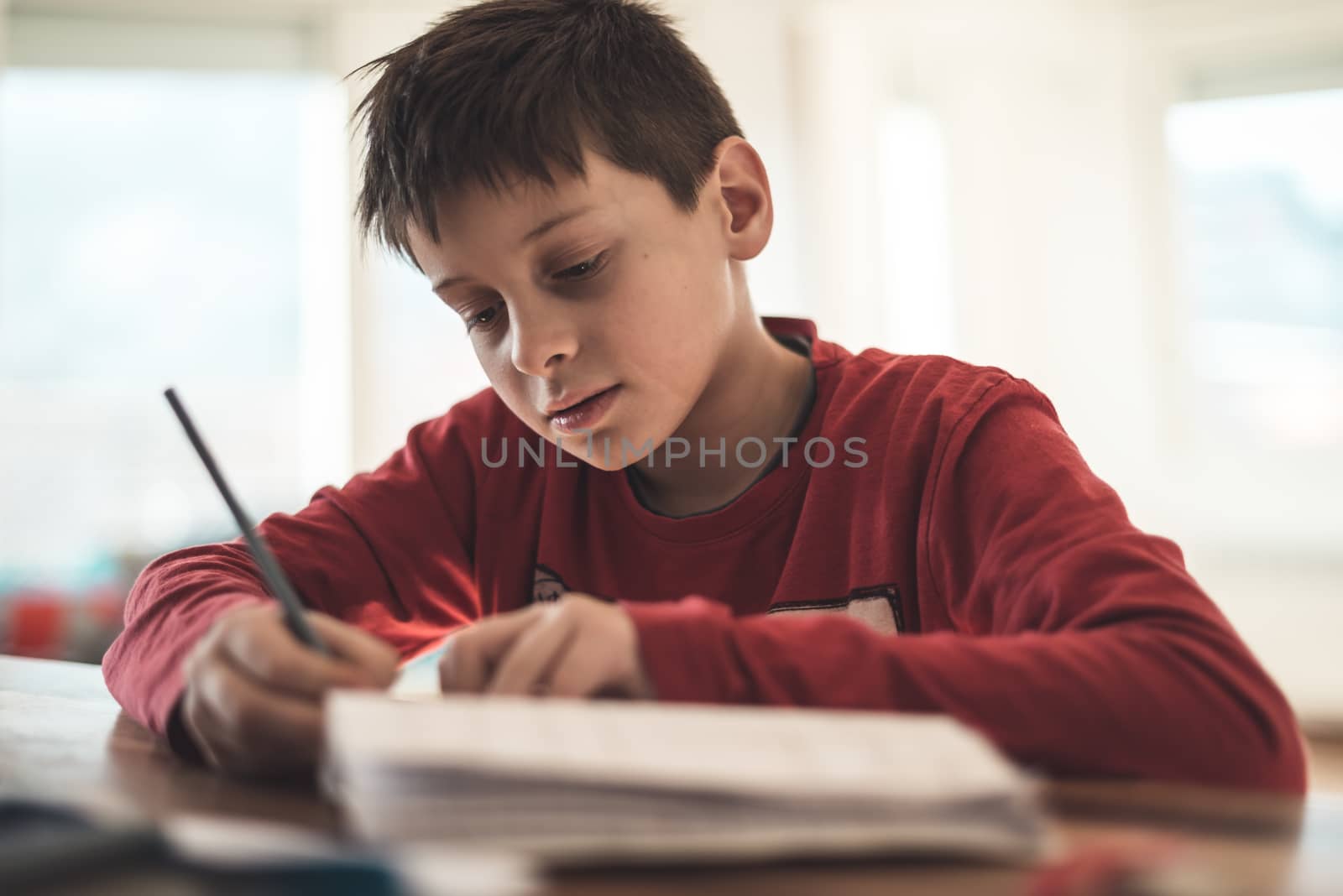 School boy doing homework by gorgev