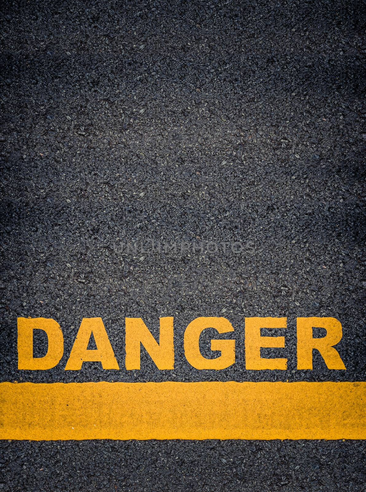 Conceptual Image Of Danger As Yellow Asphalt Road Markings With Single Line And Copy Space