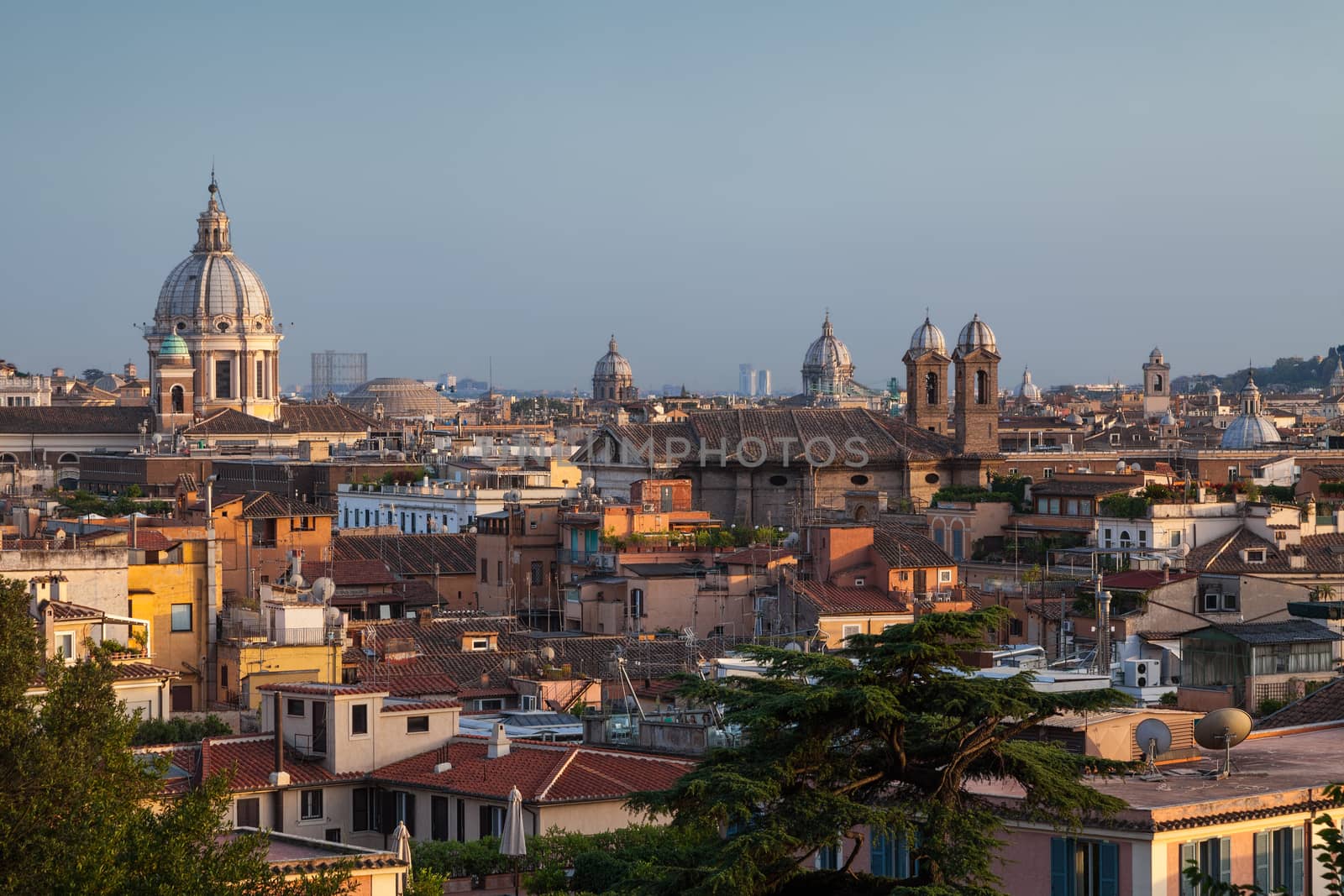 The roofs of Rome in the evening light.