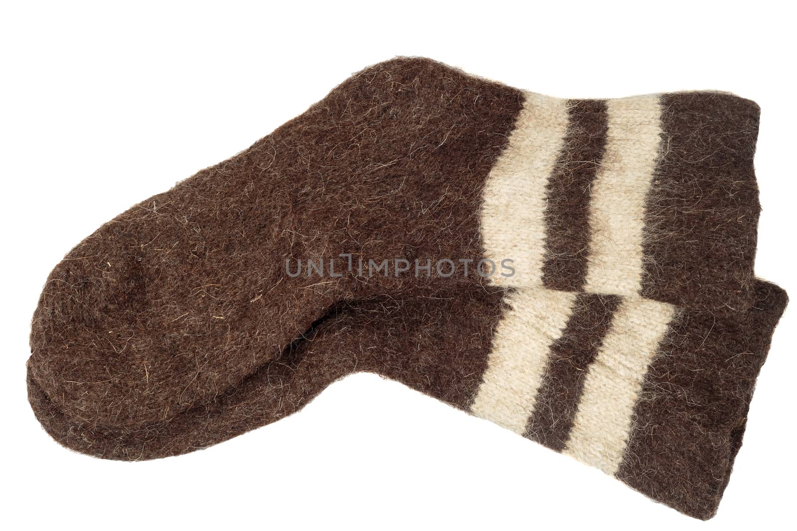 men's wool socks brown their rough rustic wool isolated on a white background