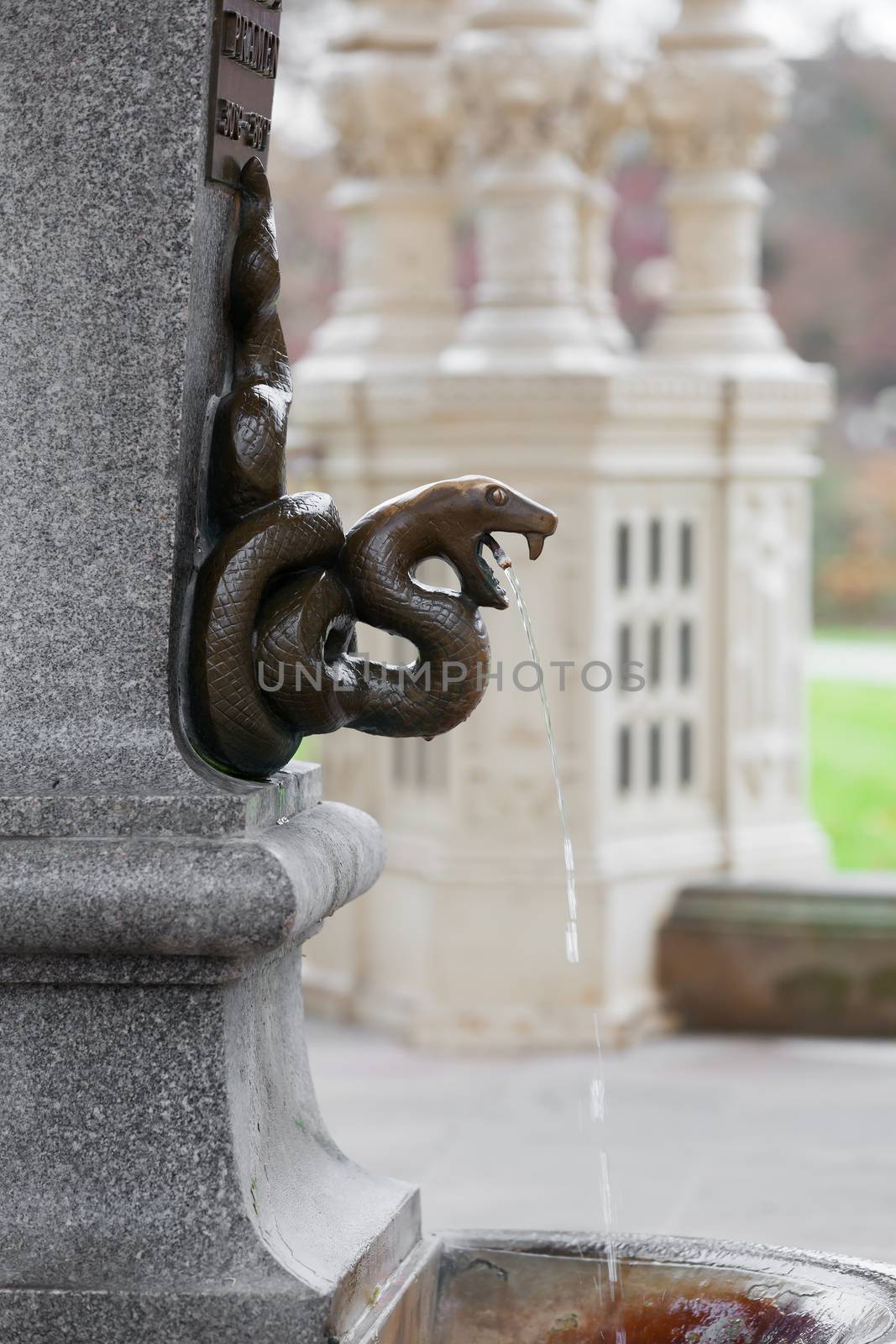 KARLOVY VARY (CARLSBAD), CZECH REPUBLIC  - DECEMBER 8,2014: Termal mineral spring in Karlovy Vary (Carlsbad) -- famous spa city in western Bohemia, very popular tourist destination in Czech Republic (famous for its hot springs)