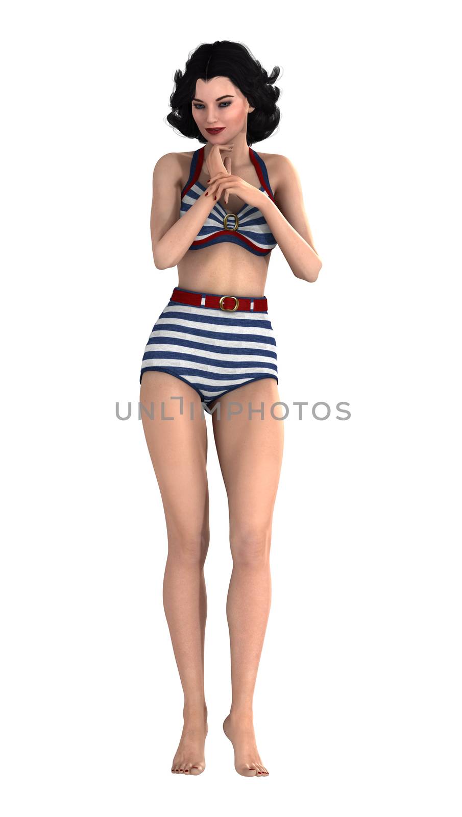 3D digital render of a beautiful vintage pinup girl isolated on white background