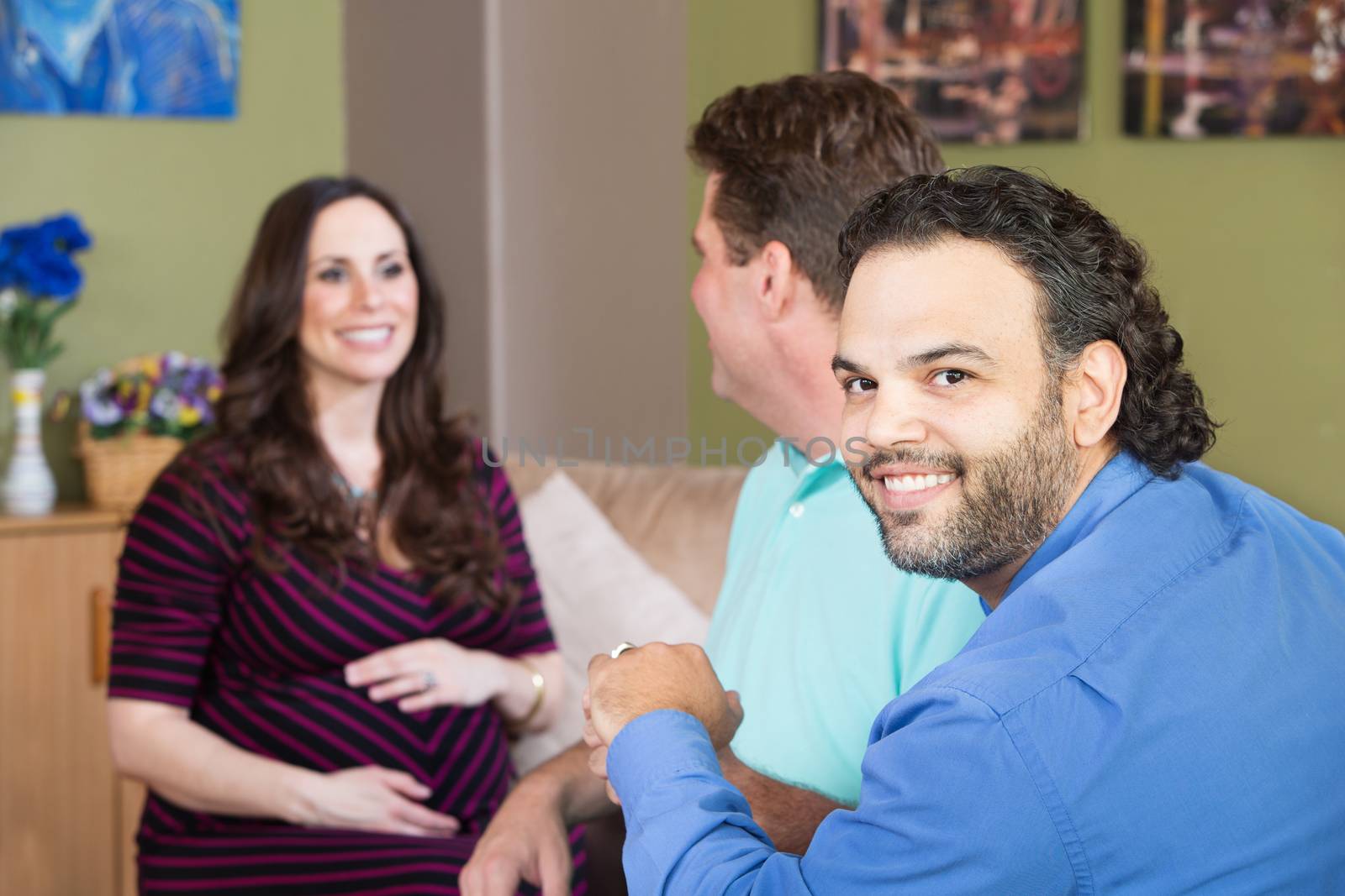 Gay Man with Partner and Pregnant Woman by Creatista