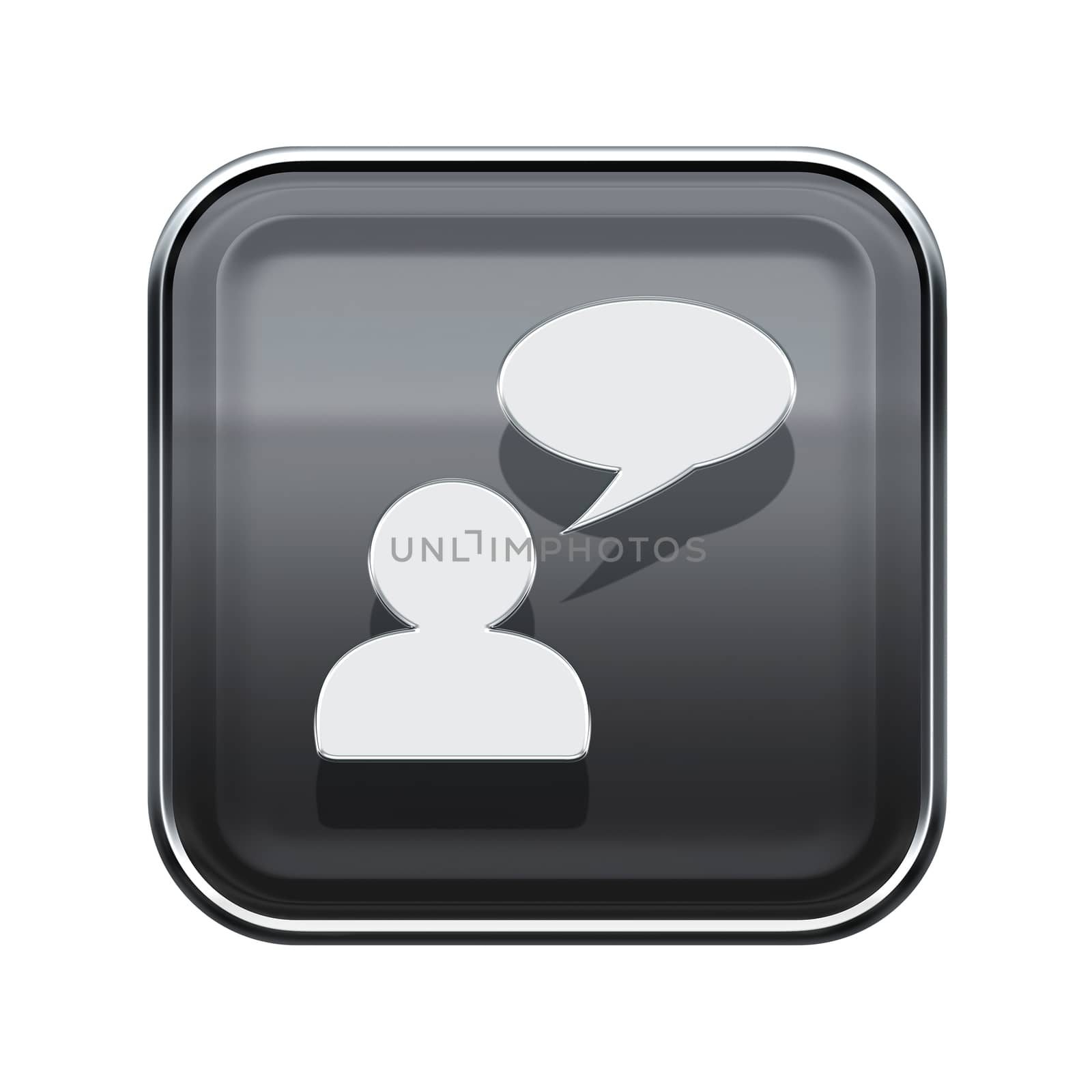 Chat icon glossy grey, isolated on white background