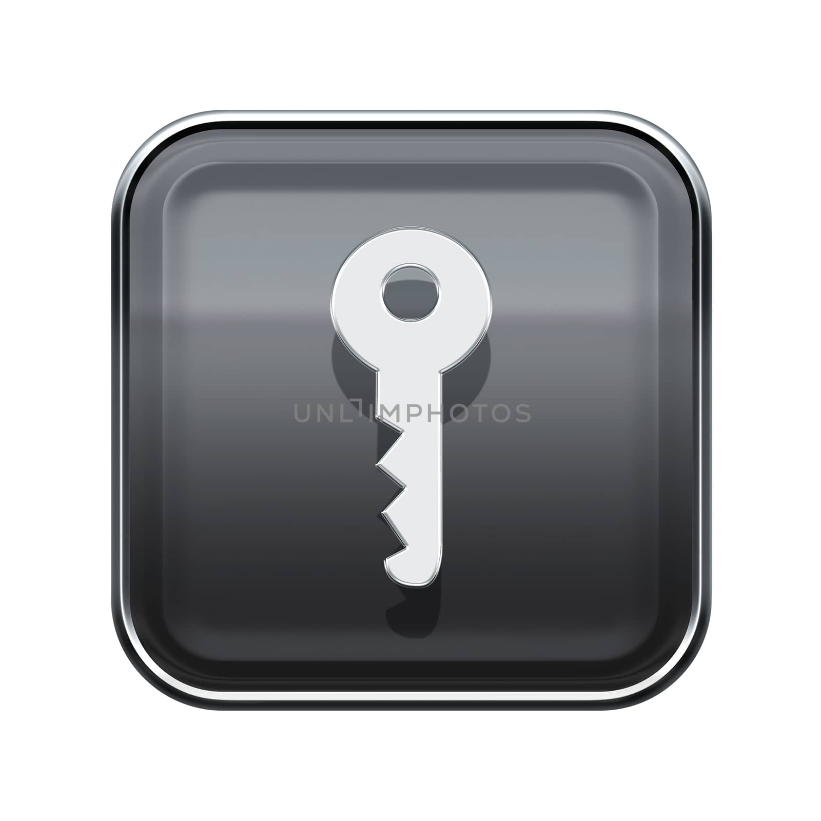 Key icon glossy grey, isolated on white background