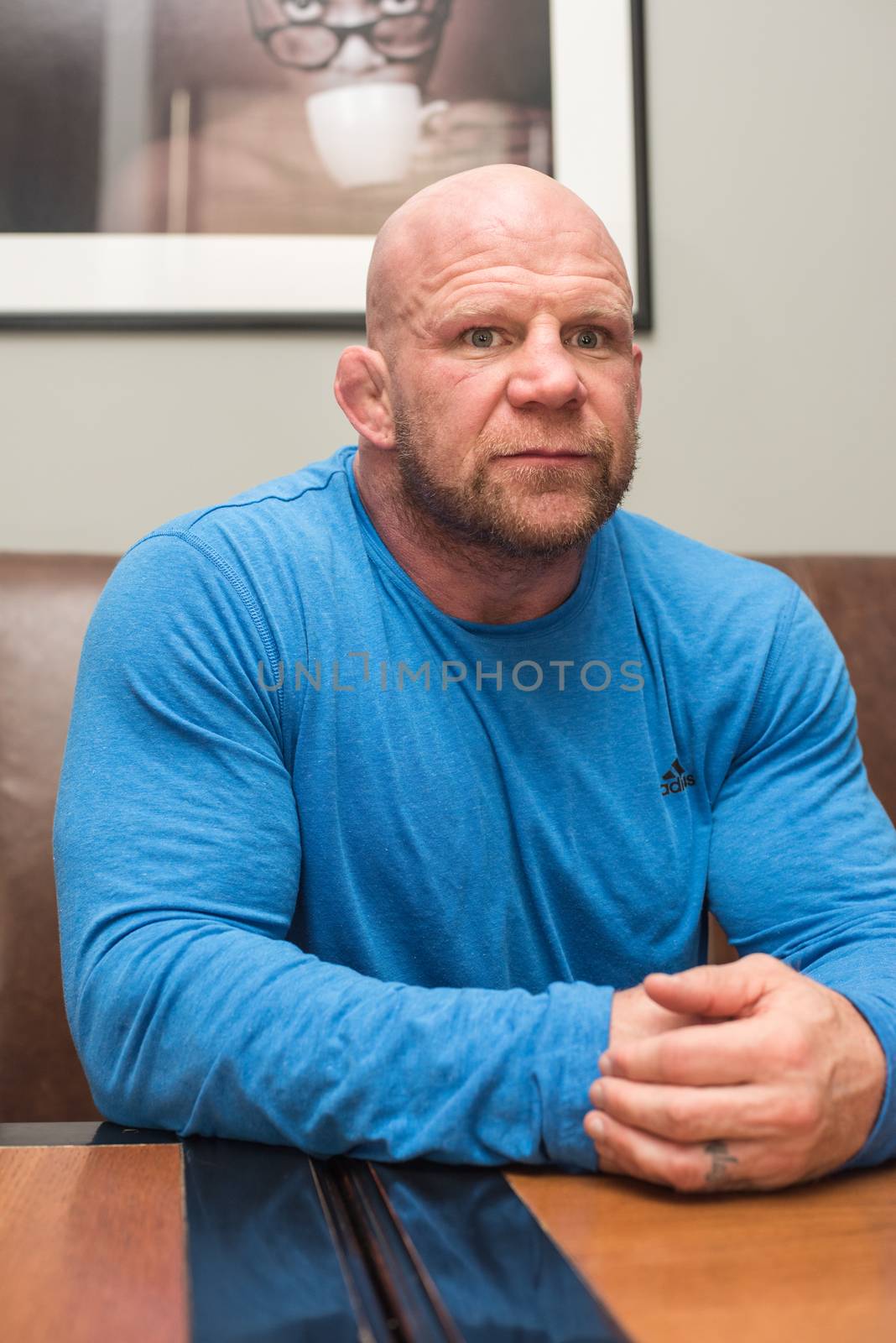 BARNAUL, RUSSIA - November 28, 2014: Jeffrey William Monson, American mixed martial artist, world champion, before the fight with Russian fighter Ilya Sheglov on November 28, 2014 in Barnaul, Russia