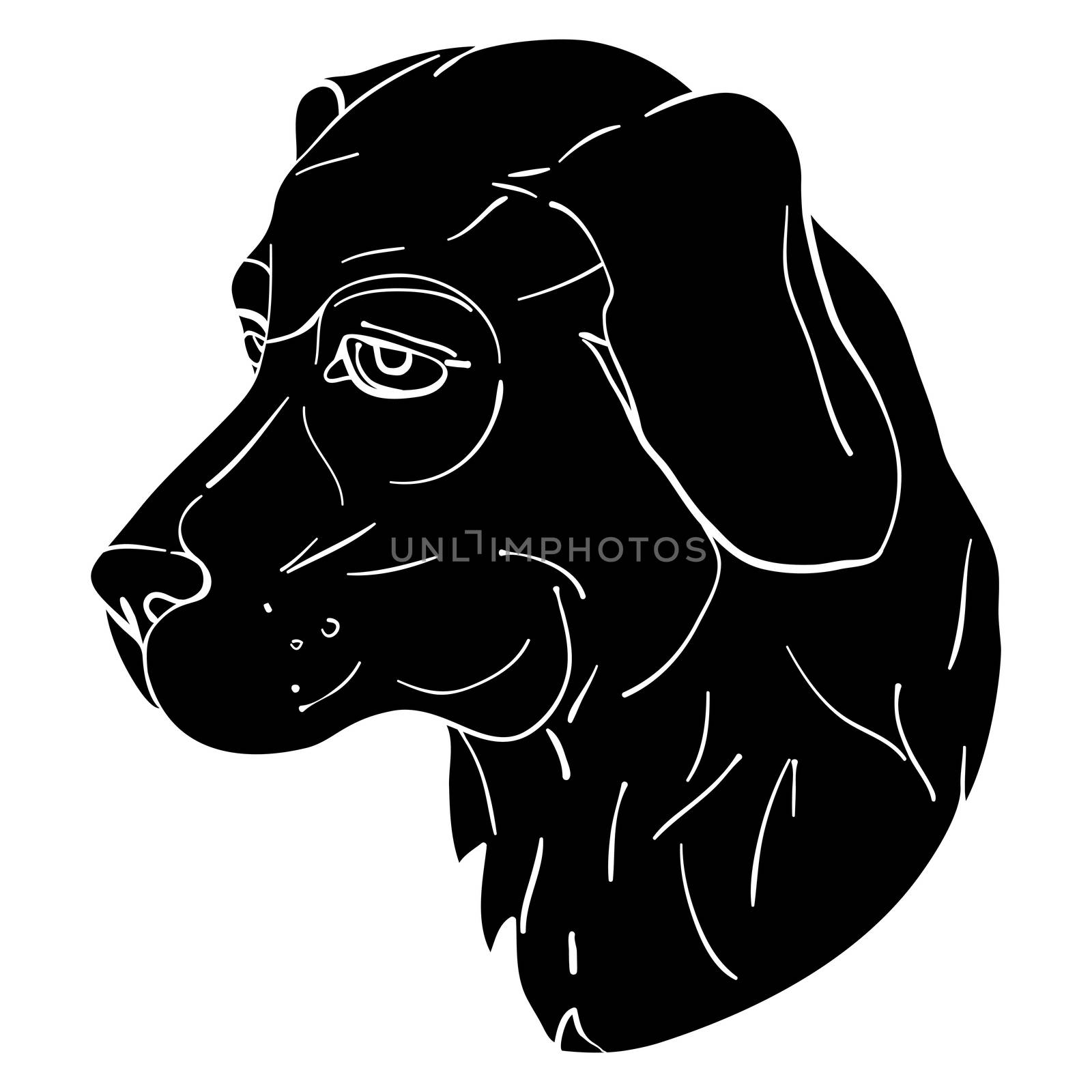 Dog head avatar, Chinese zodiac sign, black silhouette isolated on white