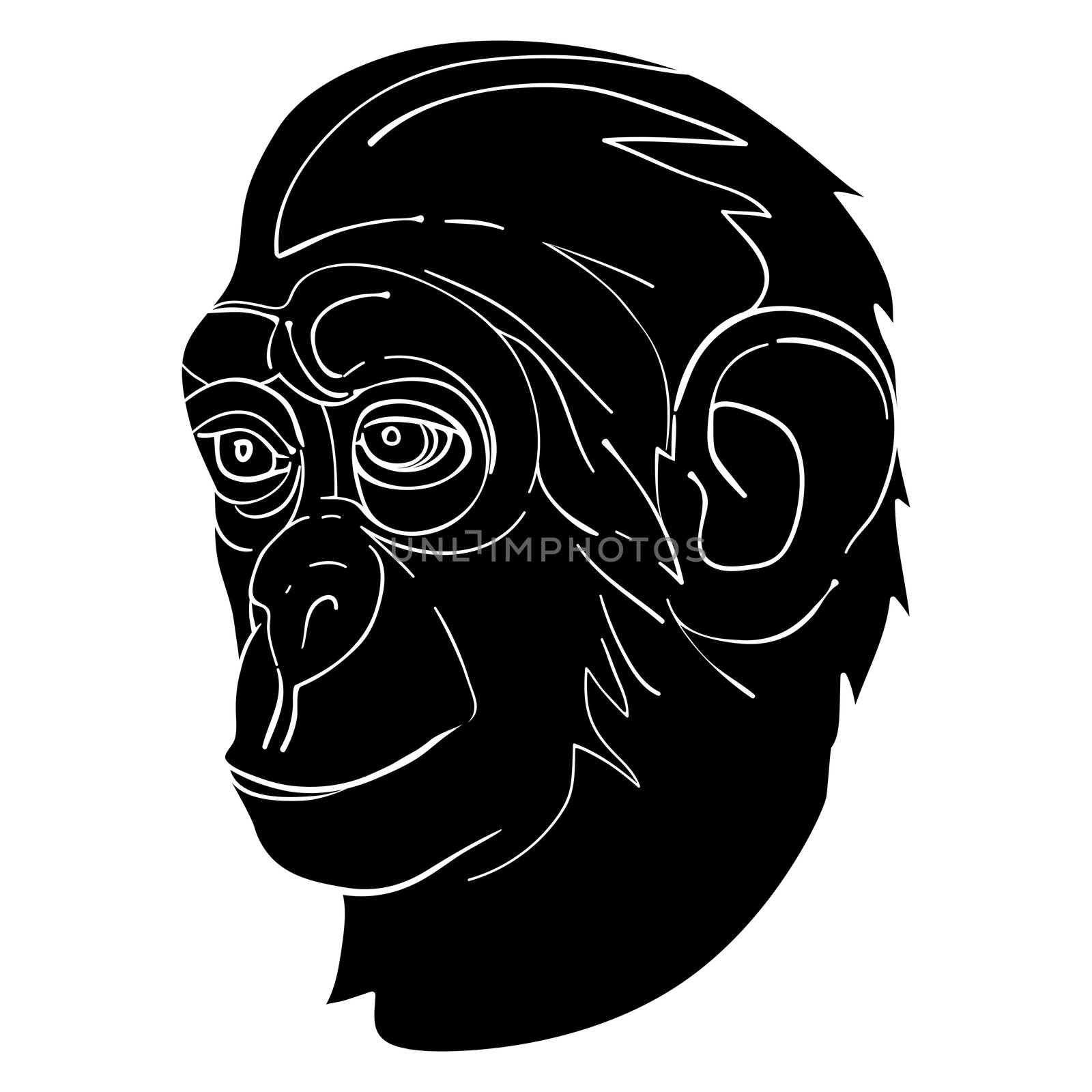 Monkey head avatar, Chinese zodiac sign, black silhouette isolated on white