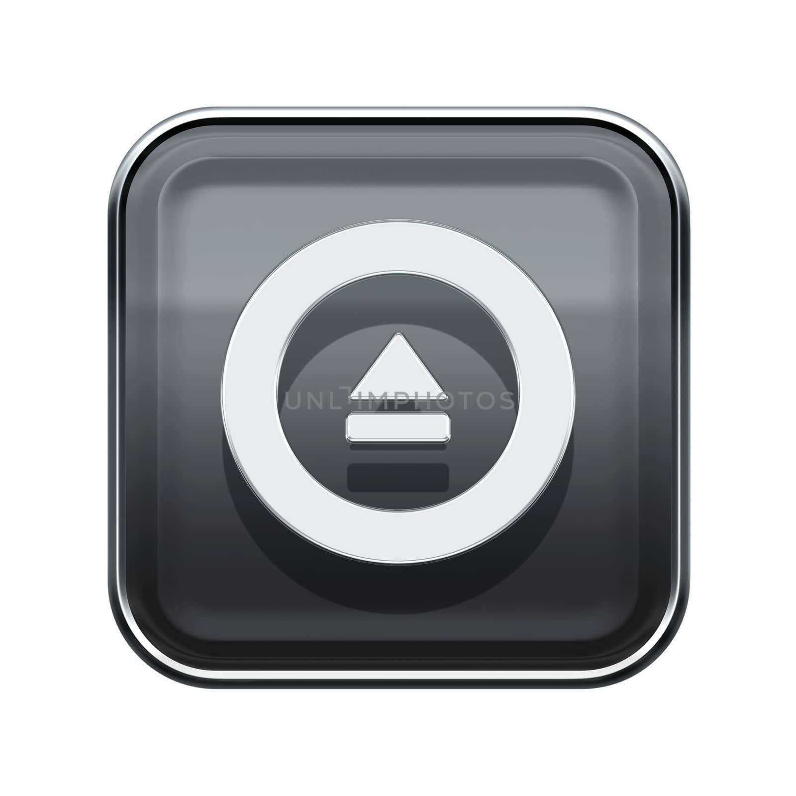 Eject icon glossy grey, isolated on white background