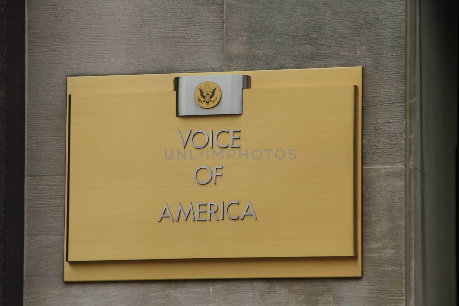 Washington DC, USA - may 14, 2012. Voice of America sign on the entrance