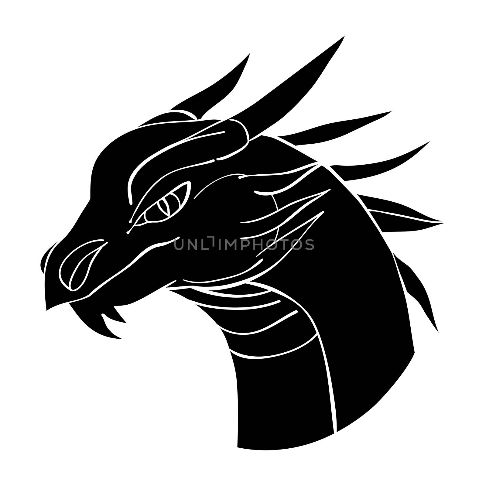 Dragon head avatar, Chinese zodiac sign, black silhouette isolated on white