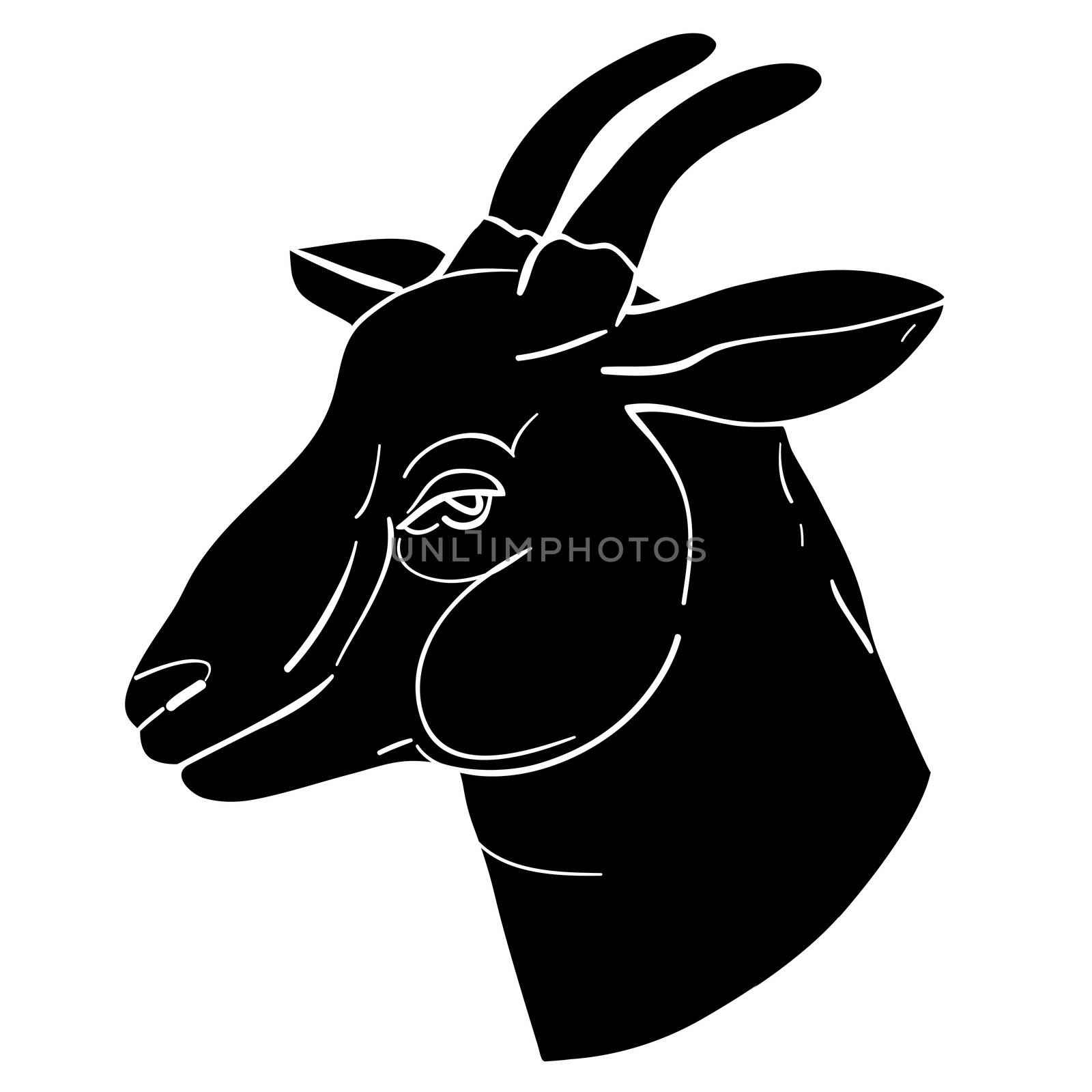 Goat head avatar, Chinese zodiac sign, black silhouette isolated on white