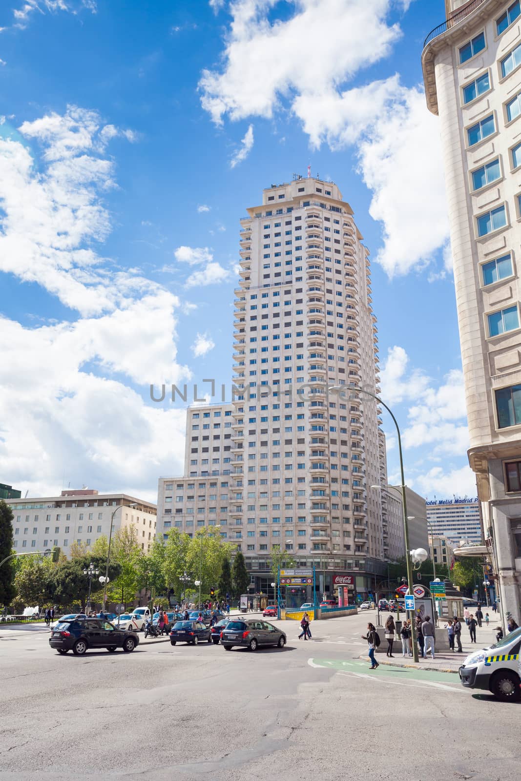 Madrid, Spain - May 6, 2012: Torre de Madrid building on a sunny spring day in Madrid, Spain.