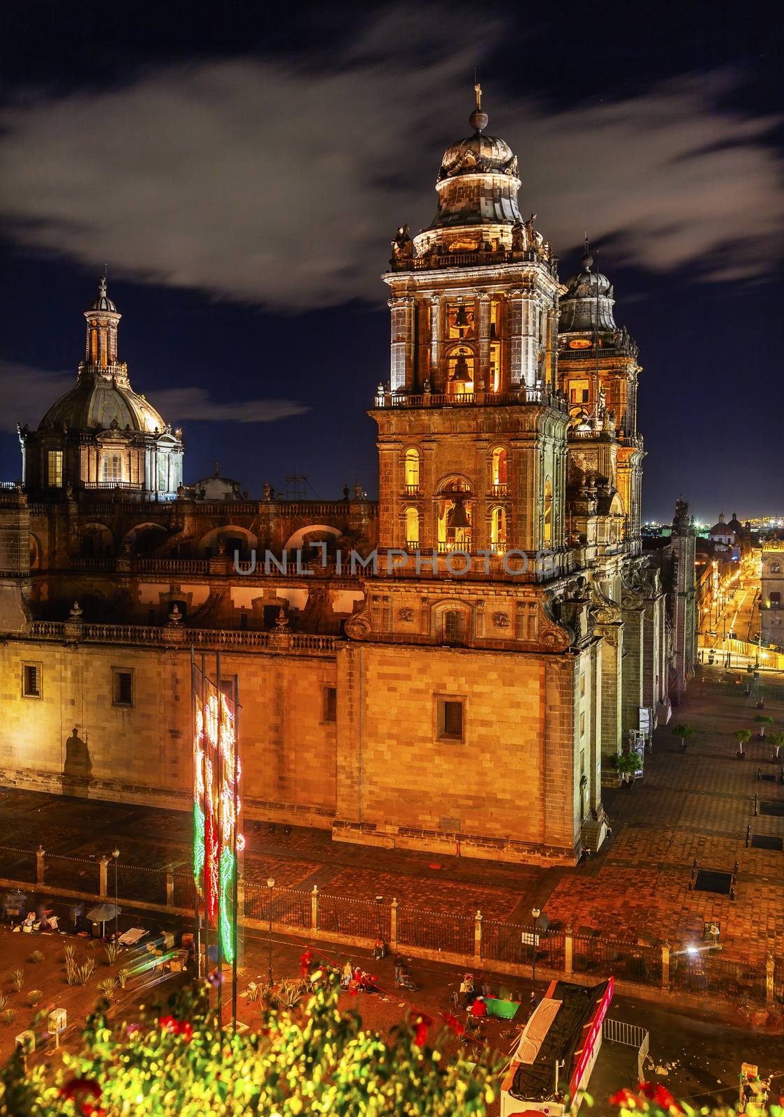 Metropolitan Cathedral Zocalo Mexico City at Night by bill_perry