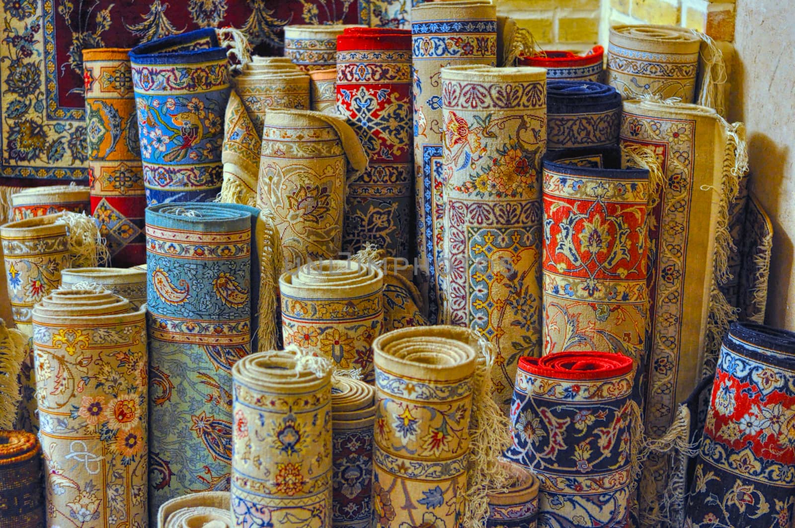 Rolls of persian carpets in Iran