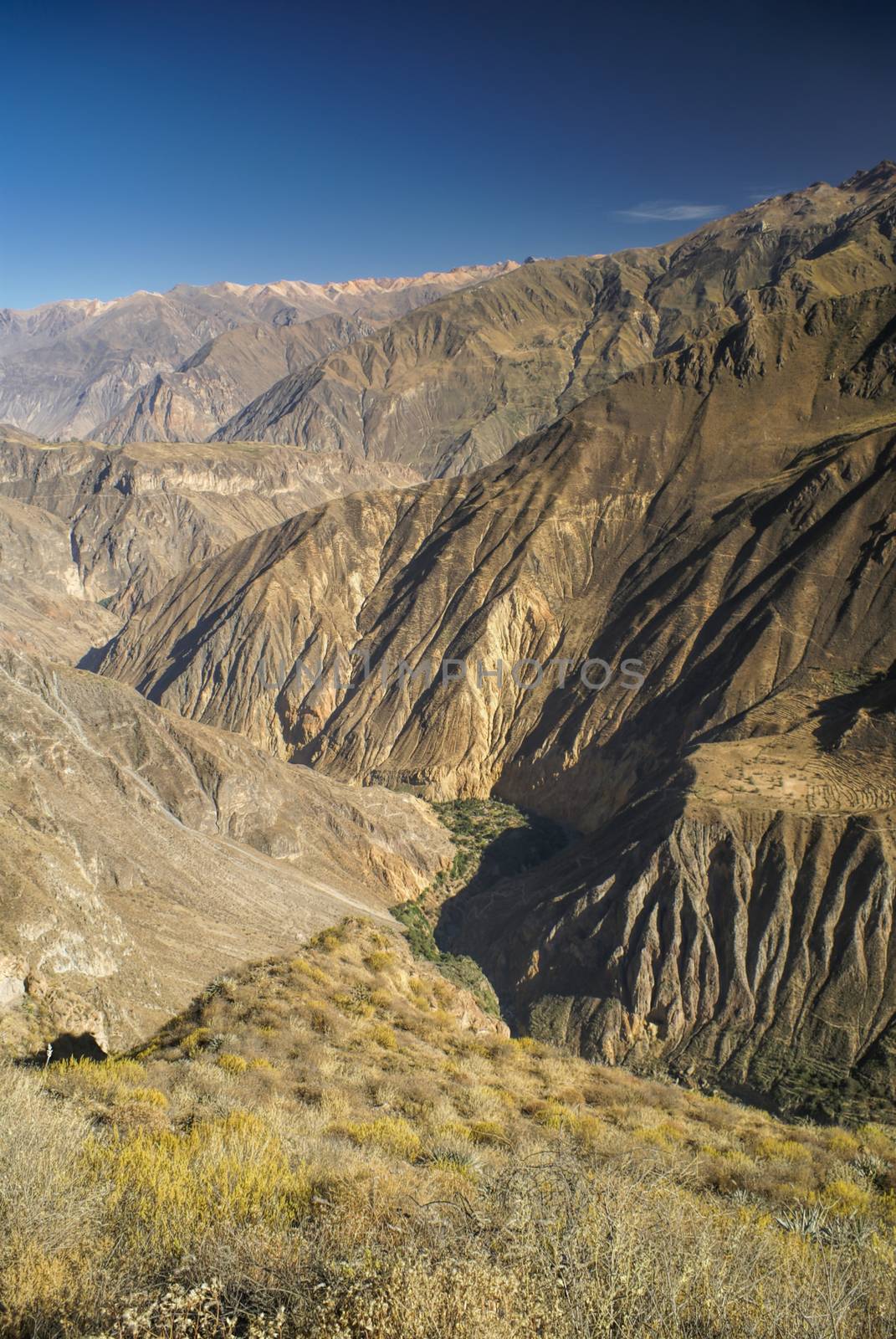 Arid landscape around Canon del Colca, famous tourist destination in Peru