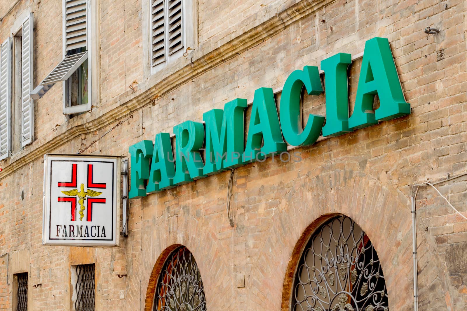 Signboard for old pharmacy in Italy