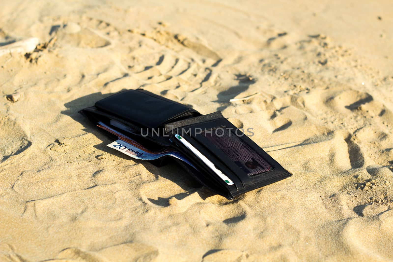 Wallet whit money open in the beach