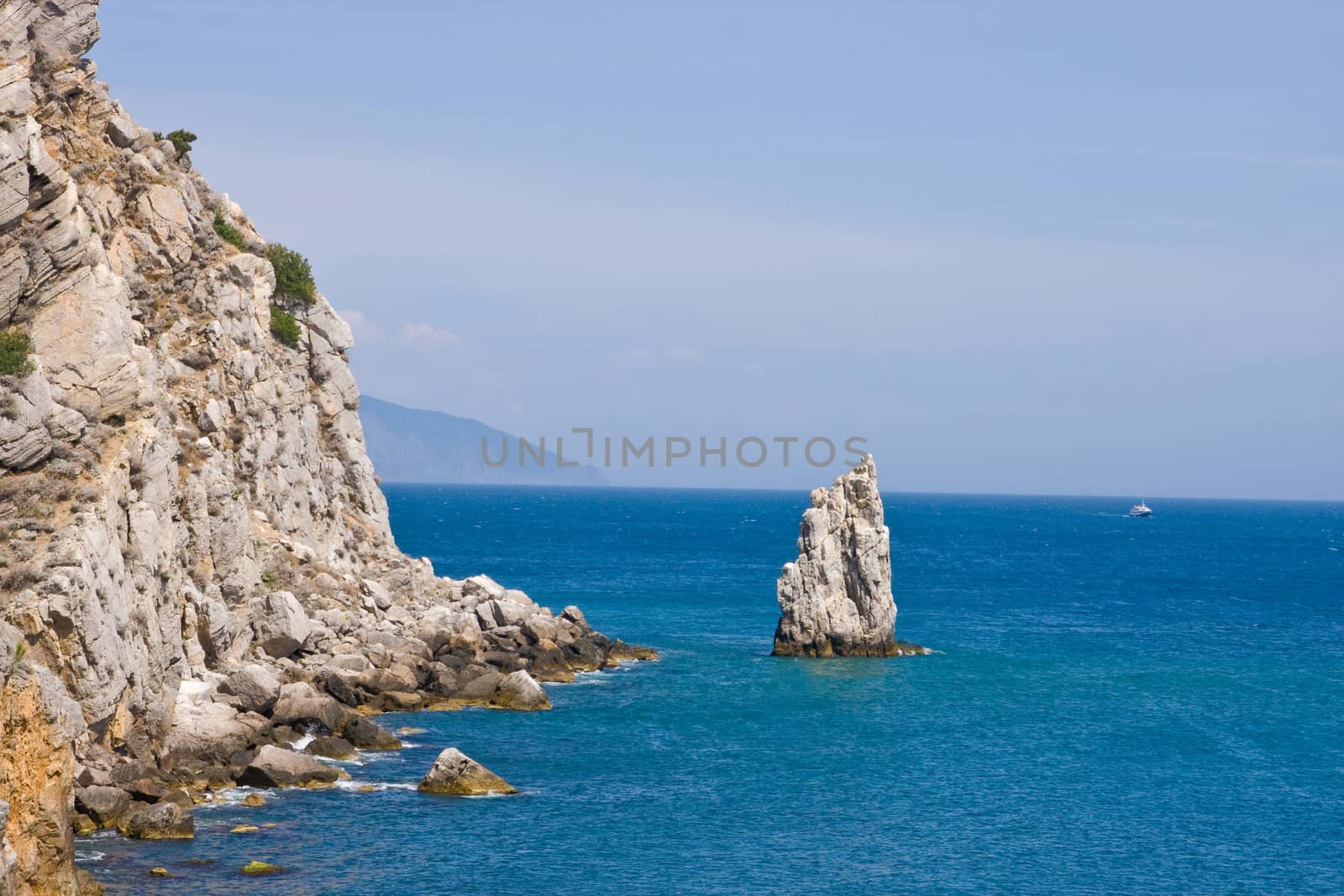 sea with rocks and boat near the Yalta.Crimea.Ukraine