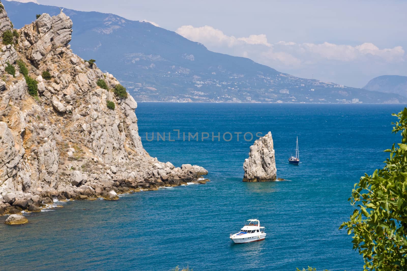 rocks and boats in the sea near the Yalta.Crimea.Ukraine